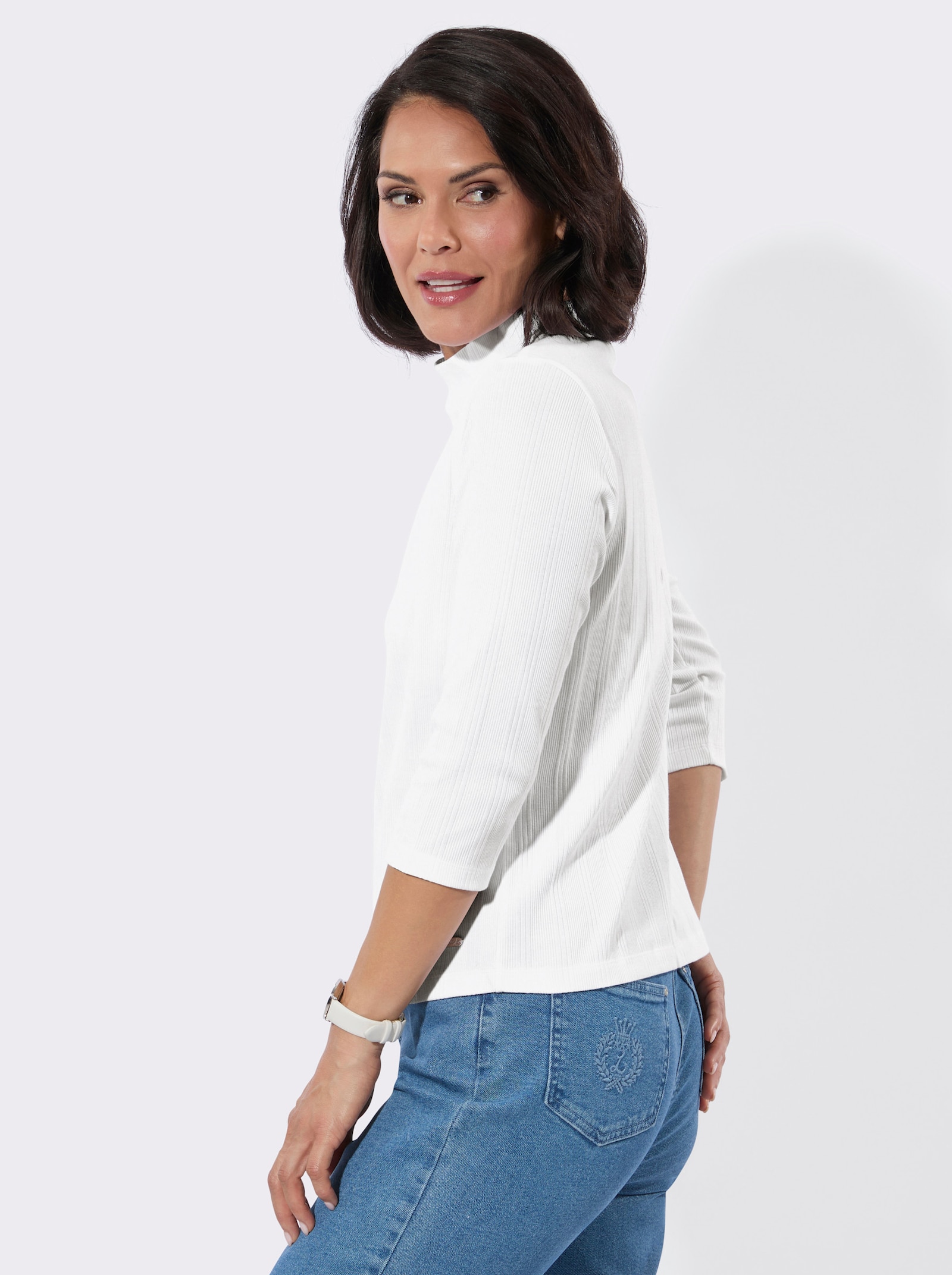 Stehkragenshirt im Jacquardmuster - ecru