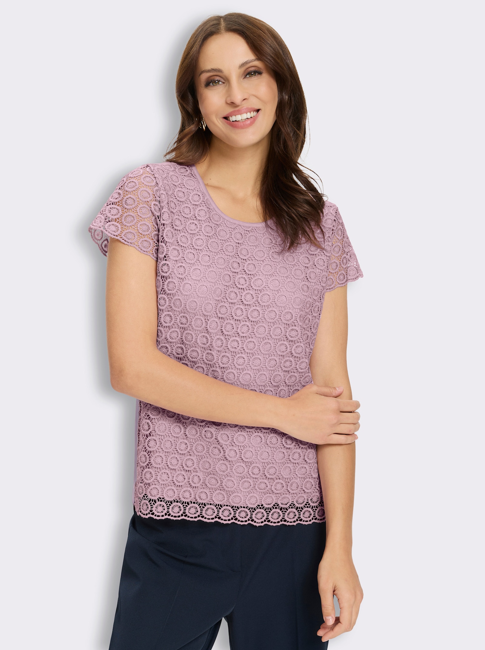 Spitzenshirt im Viskose-Mix - rosé