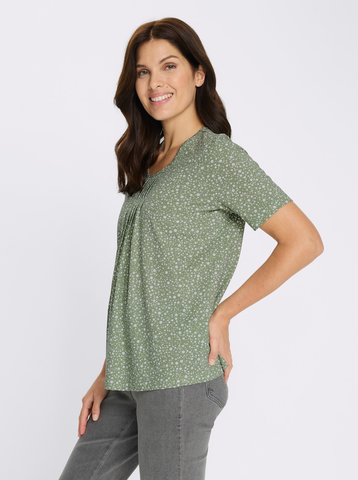 Kurzarmshirt im Punktedessin - eucalyptus-weiß-bedruckt