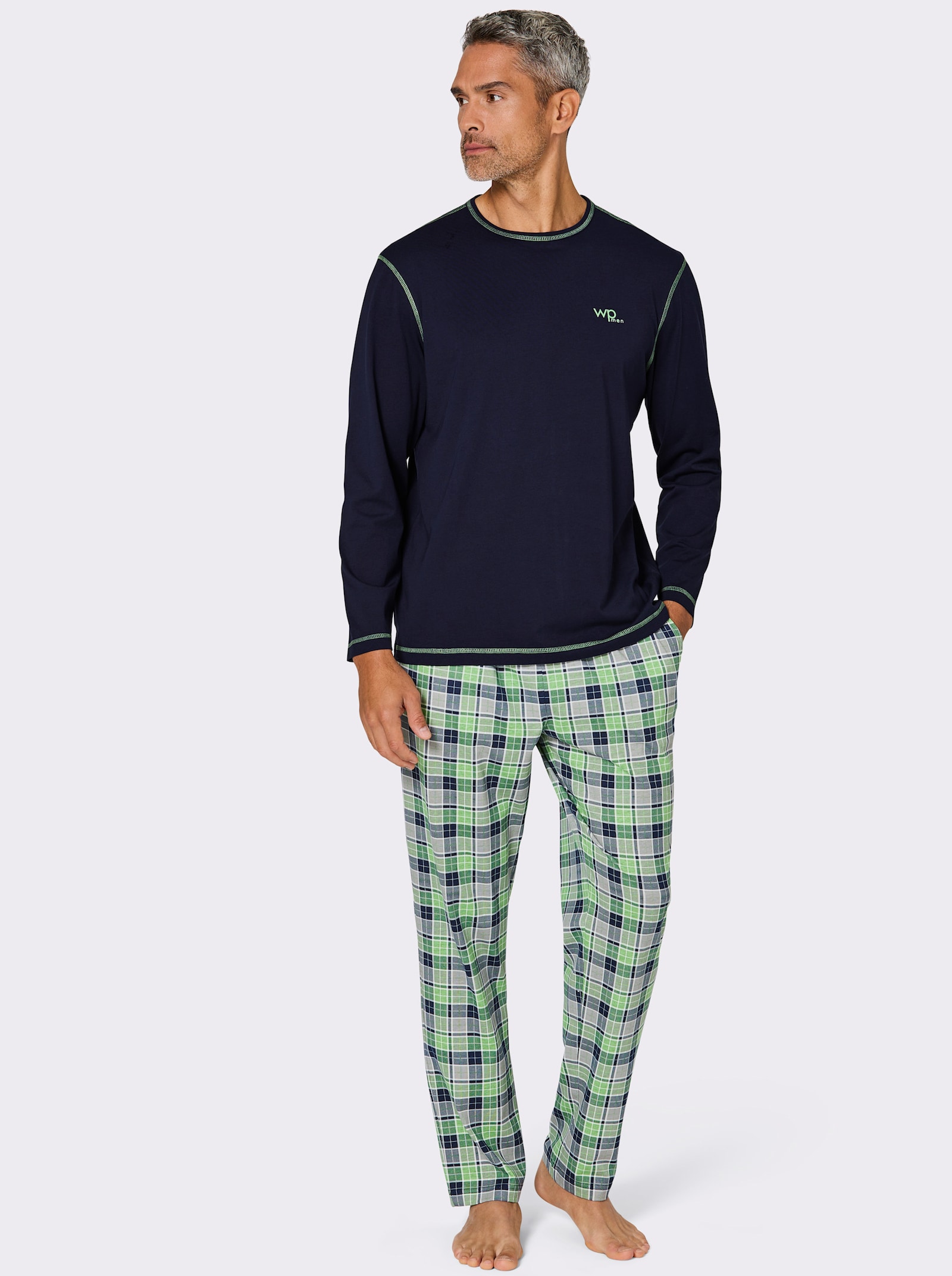 wäschepur men Schlafanzüge - marine-apfel-bedruckt + marine-kirsche-bedruckt