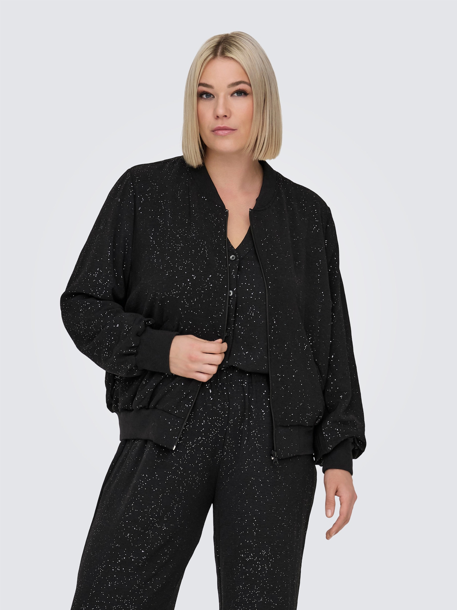 ONLY CARMAKOMA Blouson - black aop:silver foil details