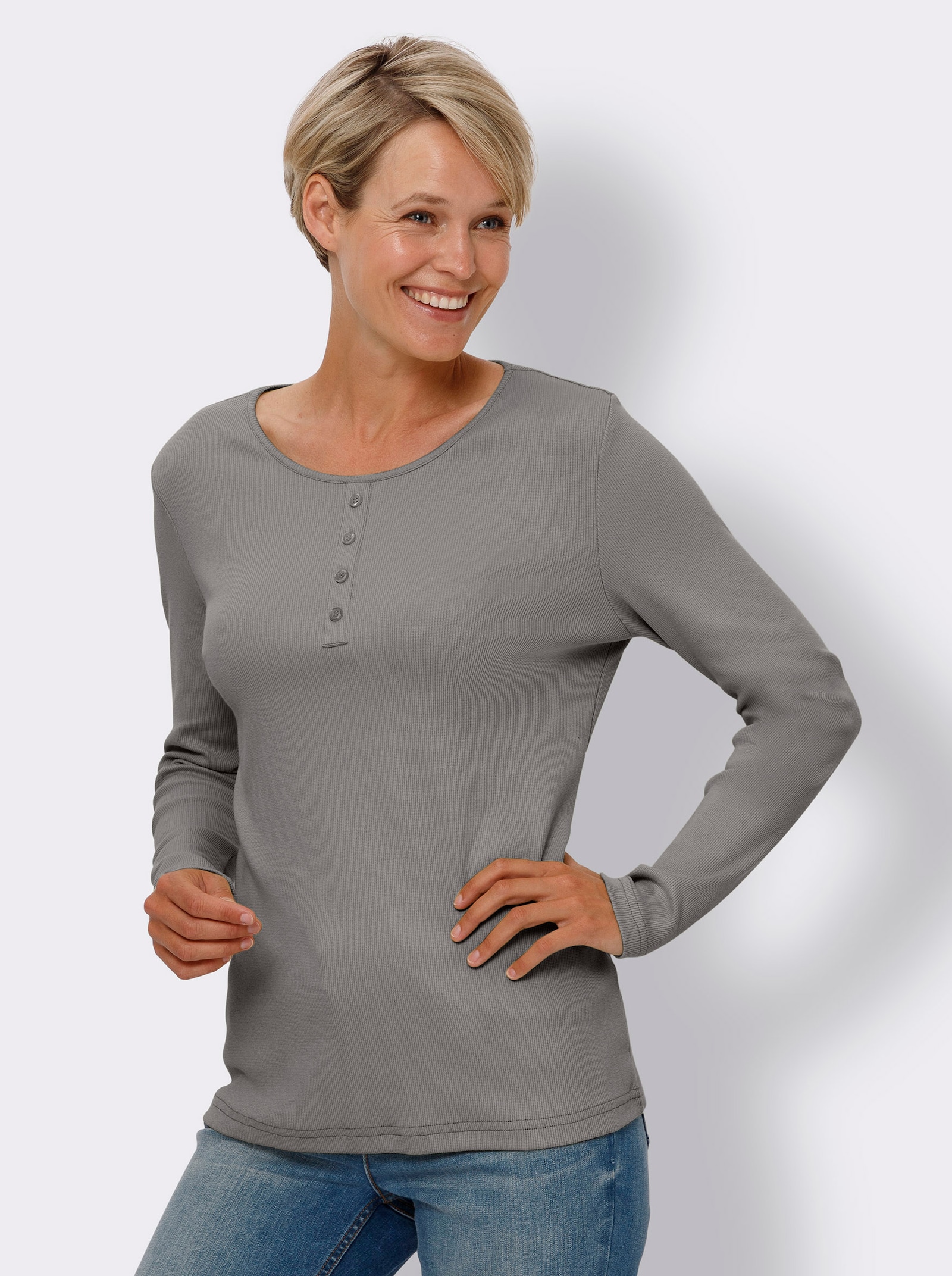 Tričko s dlouhým rukávem a ozdobnou knoflíkovou lištou - šedá