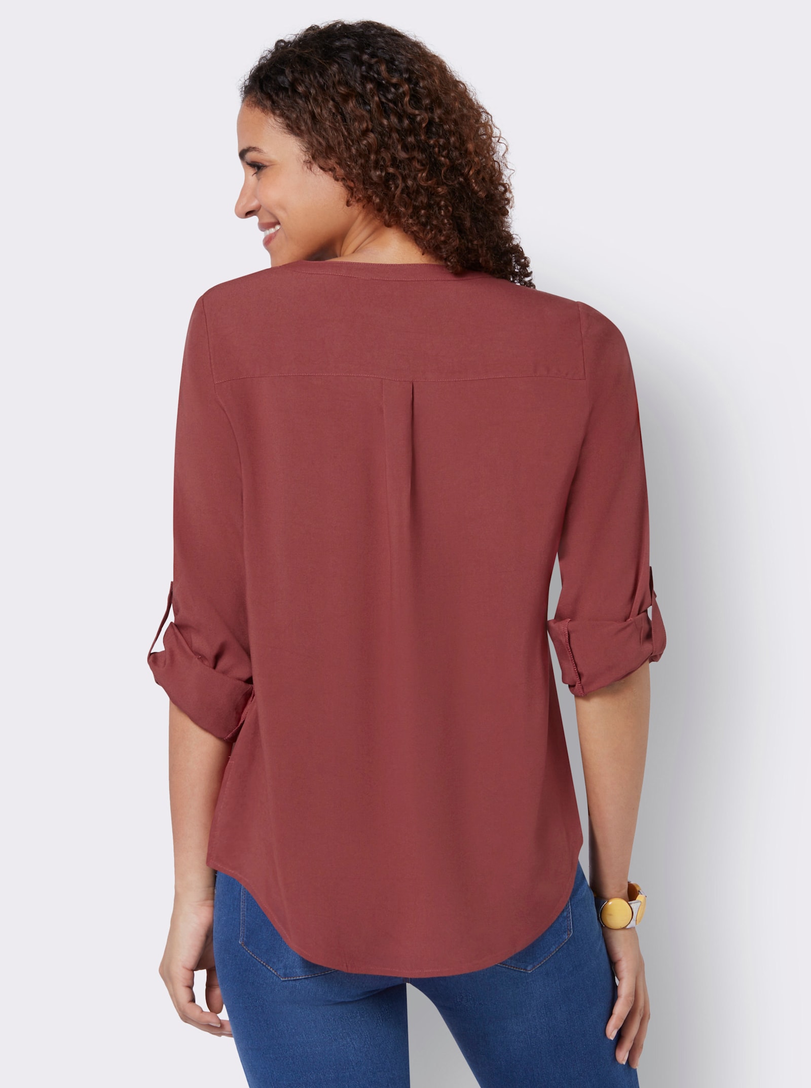 Longbluse mit abgerundetem Saum - rotbraun