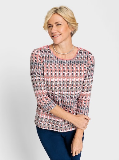 3/4-Arm-Shirt mit Zierknöpfen - flamingo-grau-bedruckt