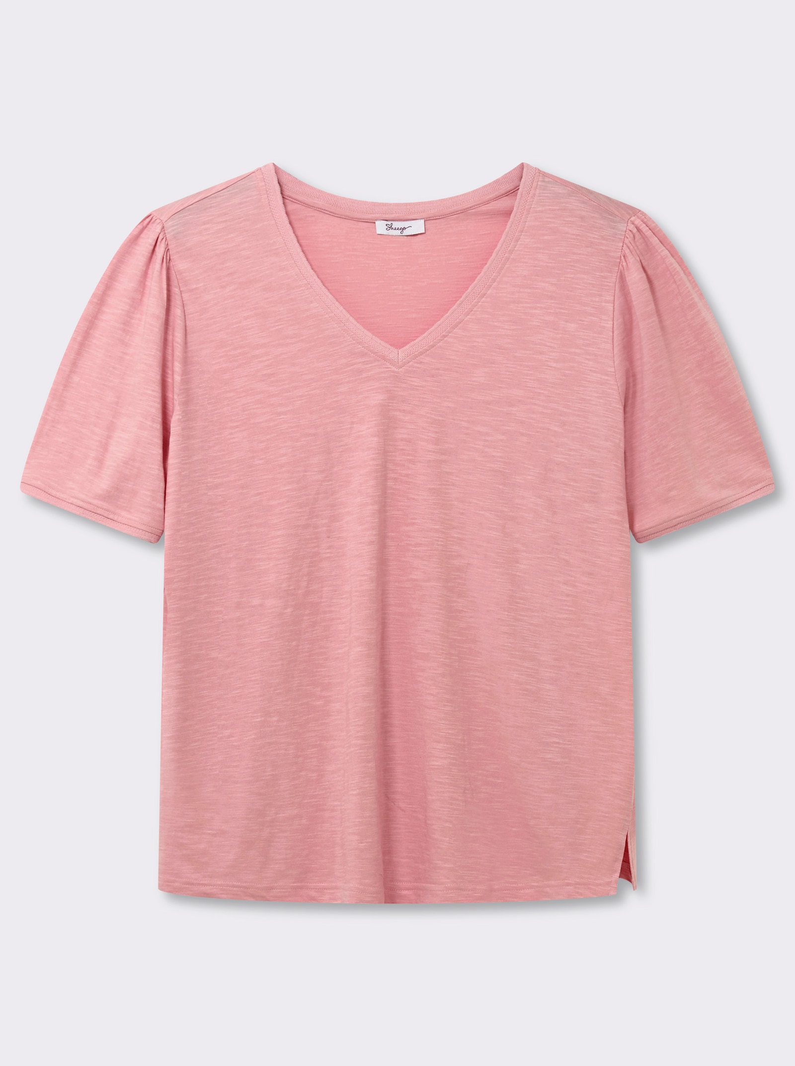 sheego V-Shirt in Flammgarn-Struktur - rosenquarz