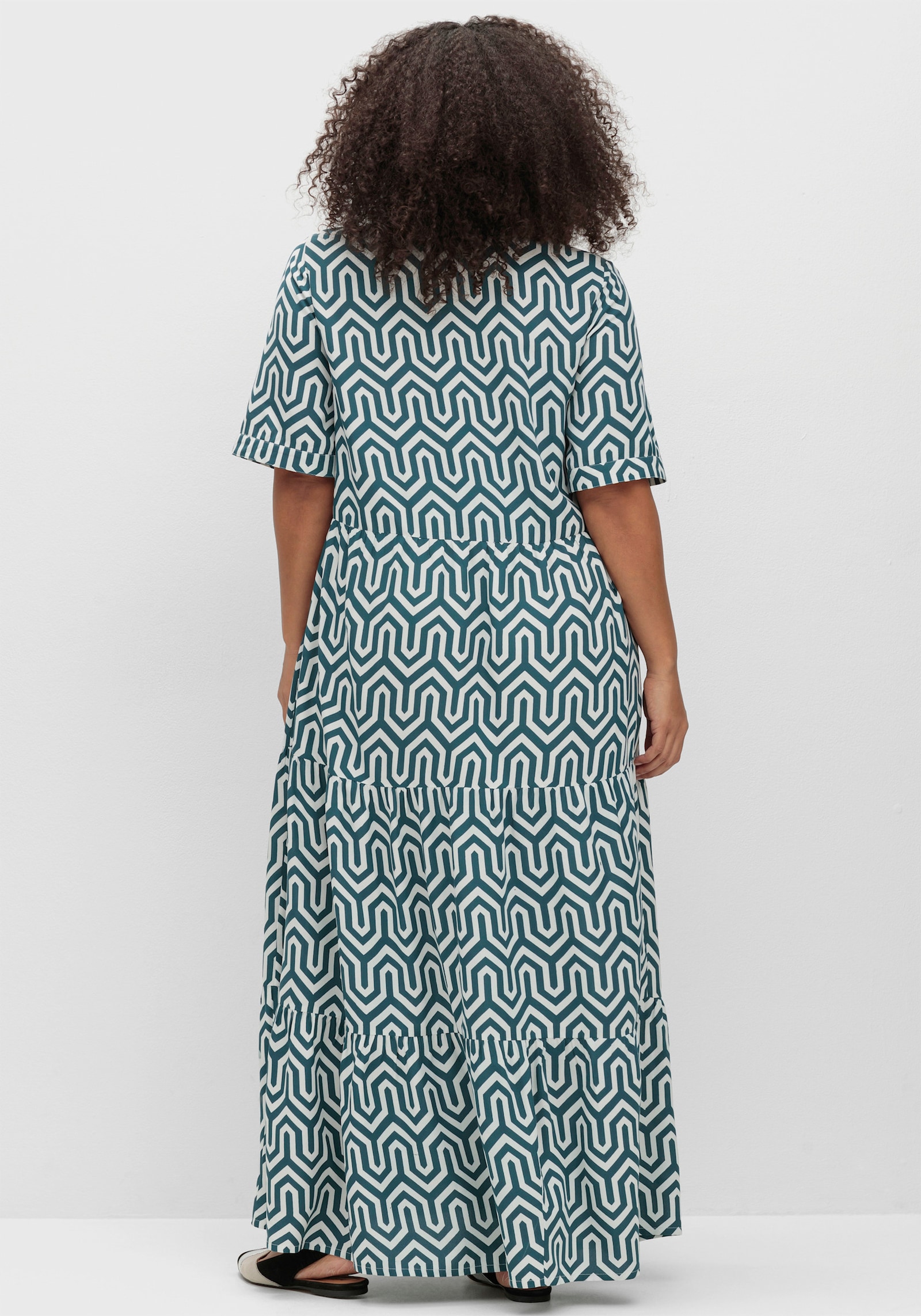 sheego Maxikleid mit grafischem Alloverprint - petrol-gemustert