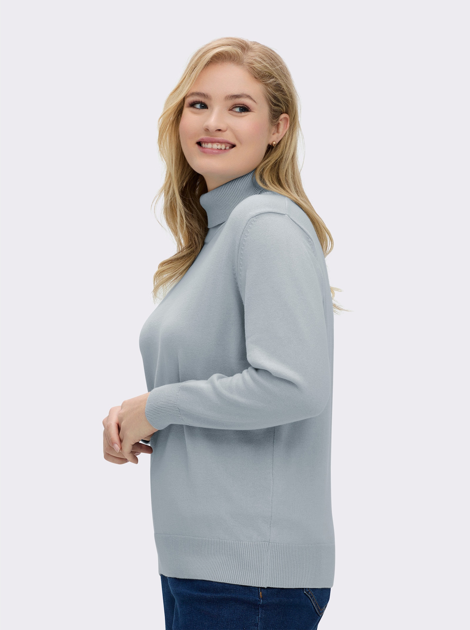 Rollkragenpullover aus reiner Baumwolle - bleu