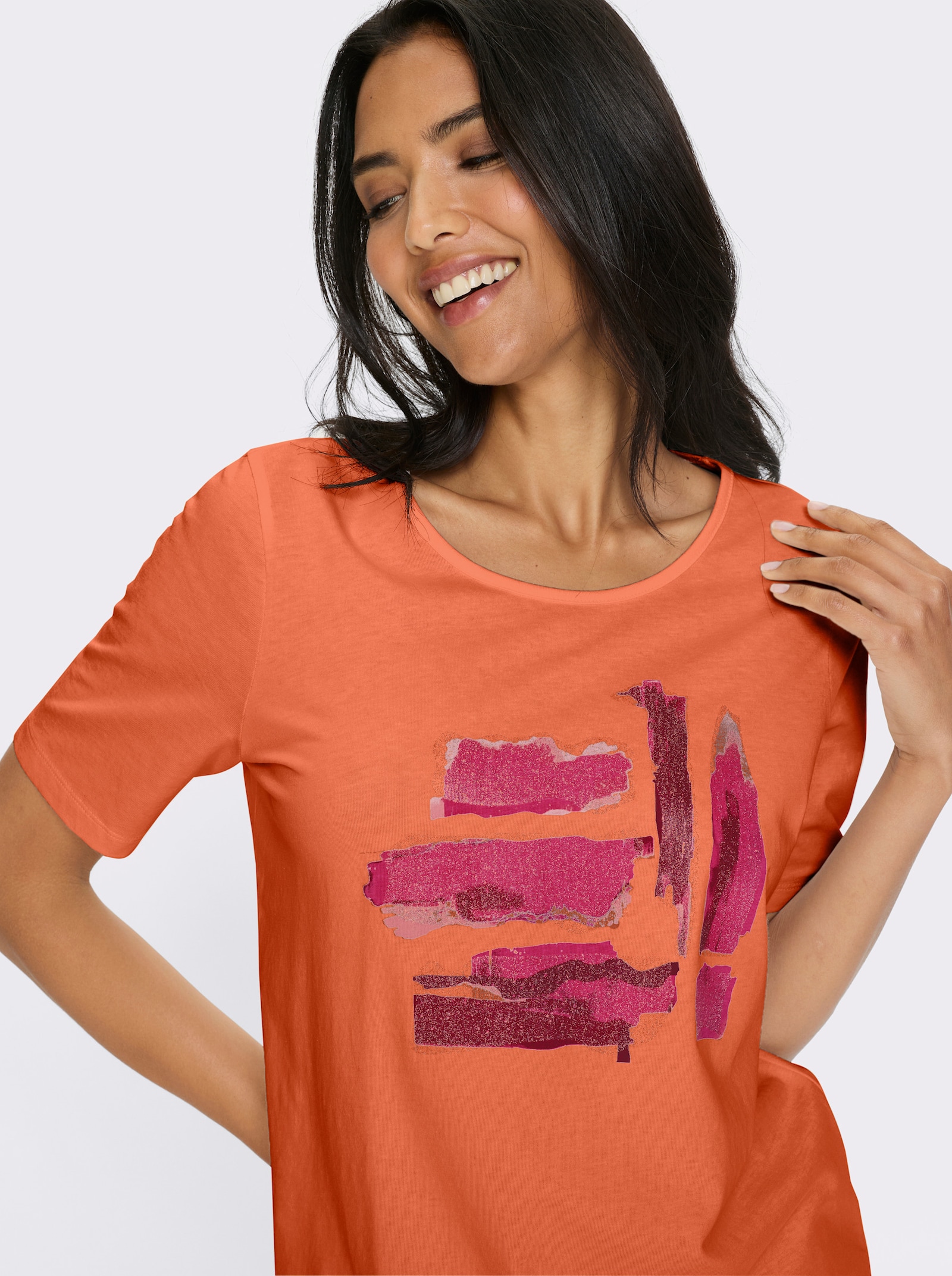 Shirt met korte mouwen en zilverkleurige accenten - oranje/fuchsia
