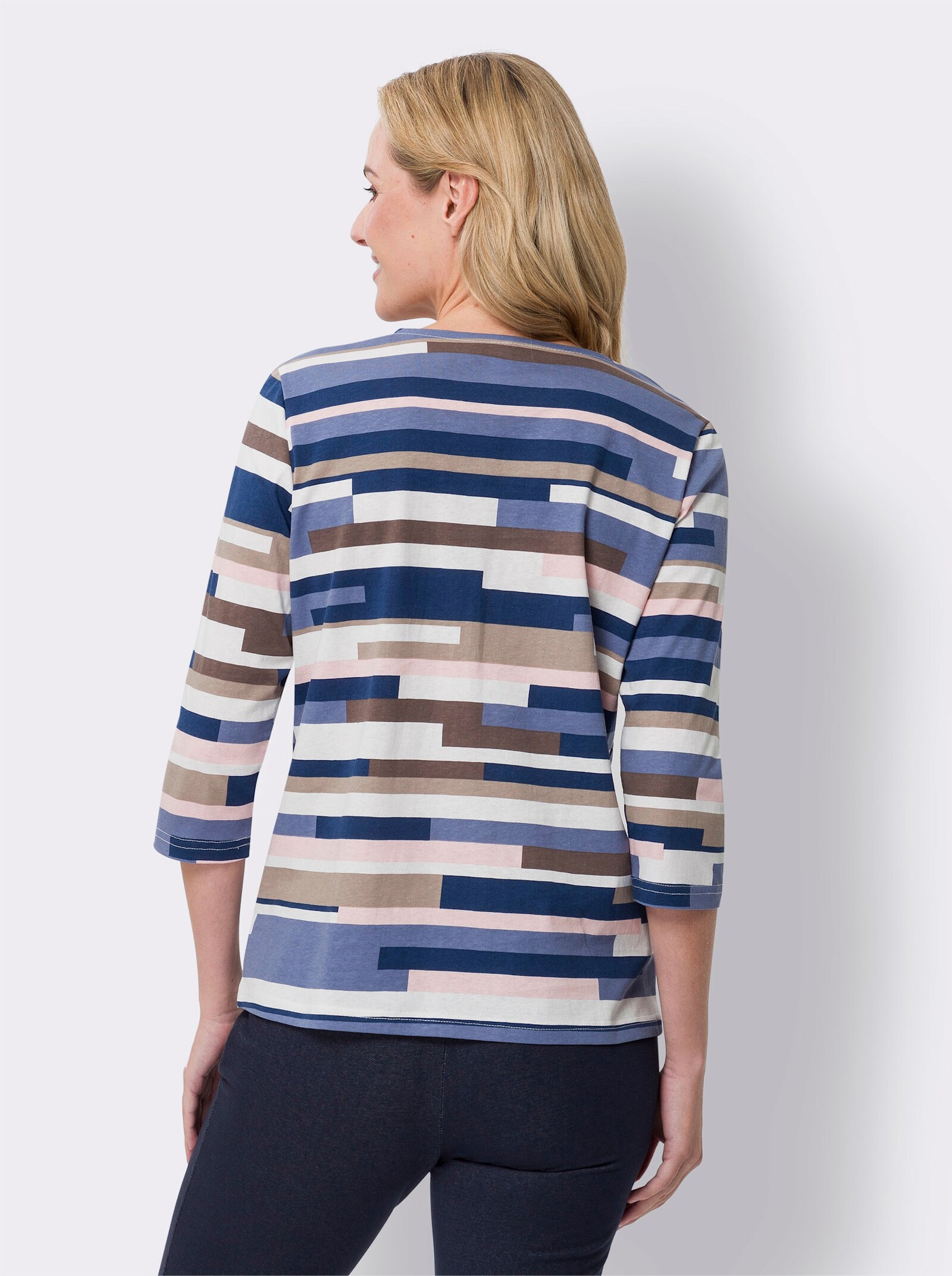 Tričko s kulatým výstřihem - holubí modrá-džínová modrá-potisk