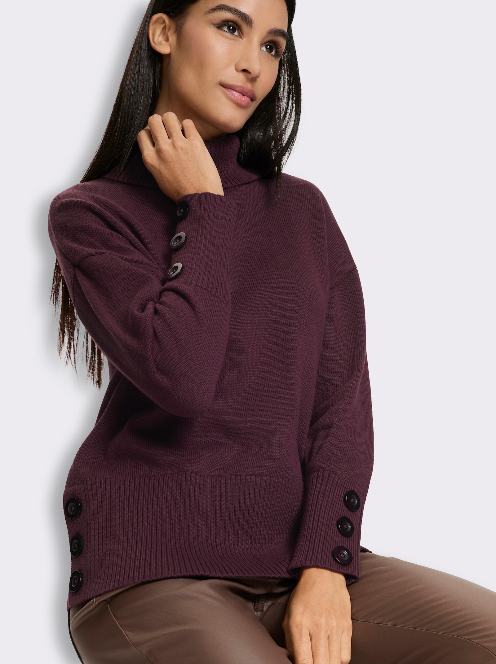 heine Rollkragenpullover mit Seitenschlitzen - burgund