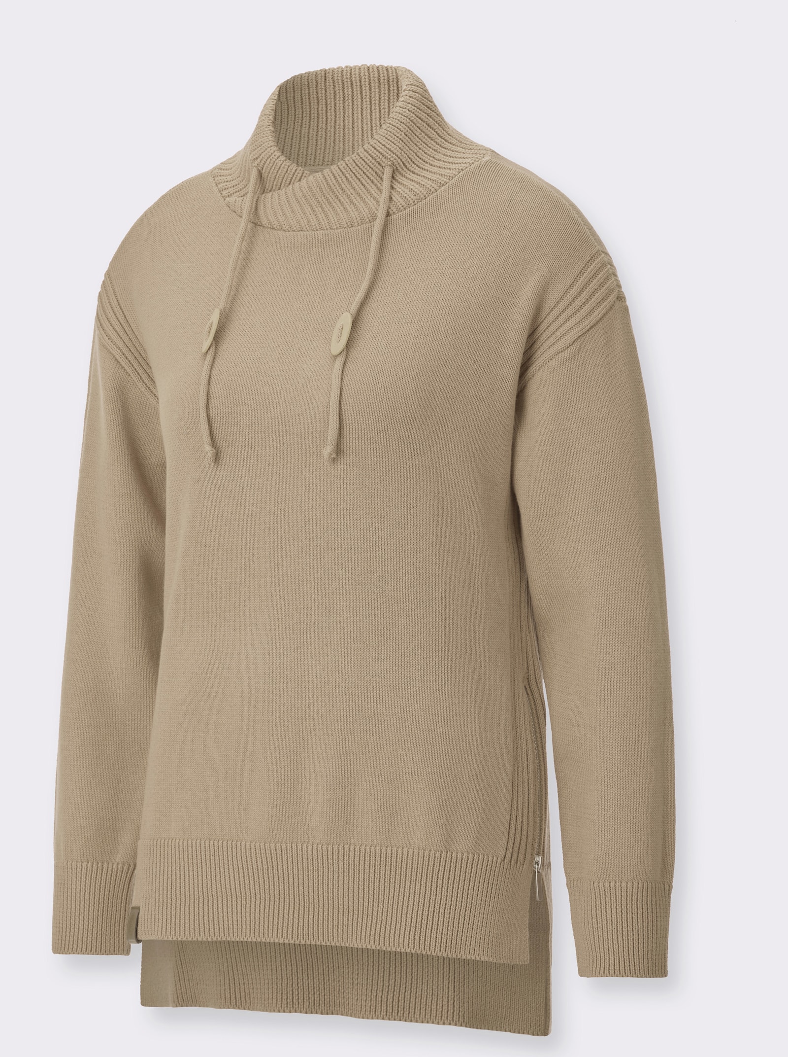  Langarm-Pullover mit Tunnelzug am Kragen - sand