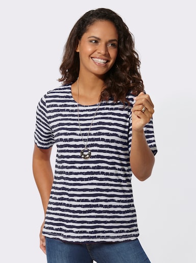 Ringelshirt mit kurzen Ärmeln - marine-ecru-geringelt
