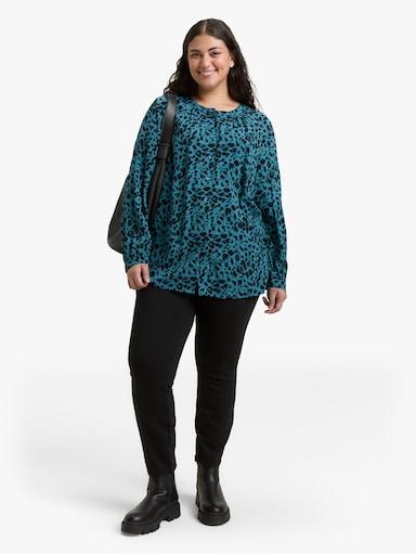 Klassische Bluse - blue black small leo print