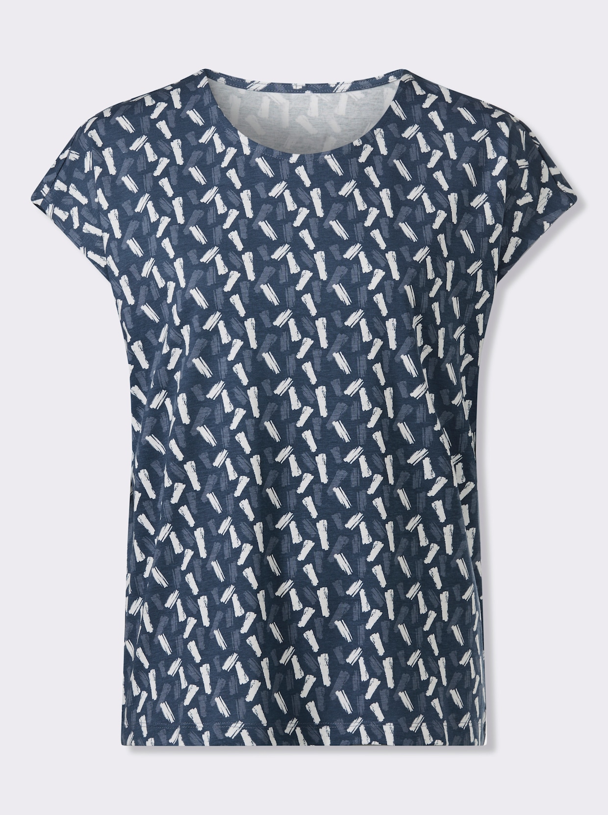 Kurzarmshirt im farbharmonischen Druckmuster - dunkelblau-ecru-bedruckt