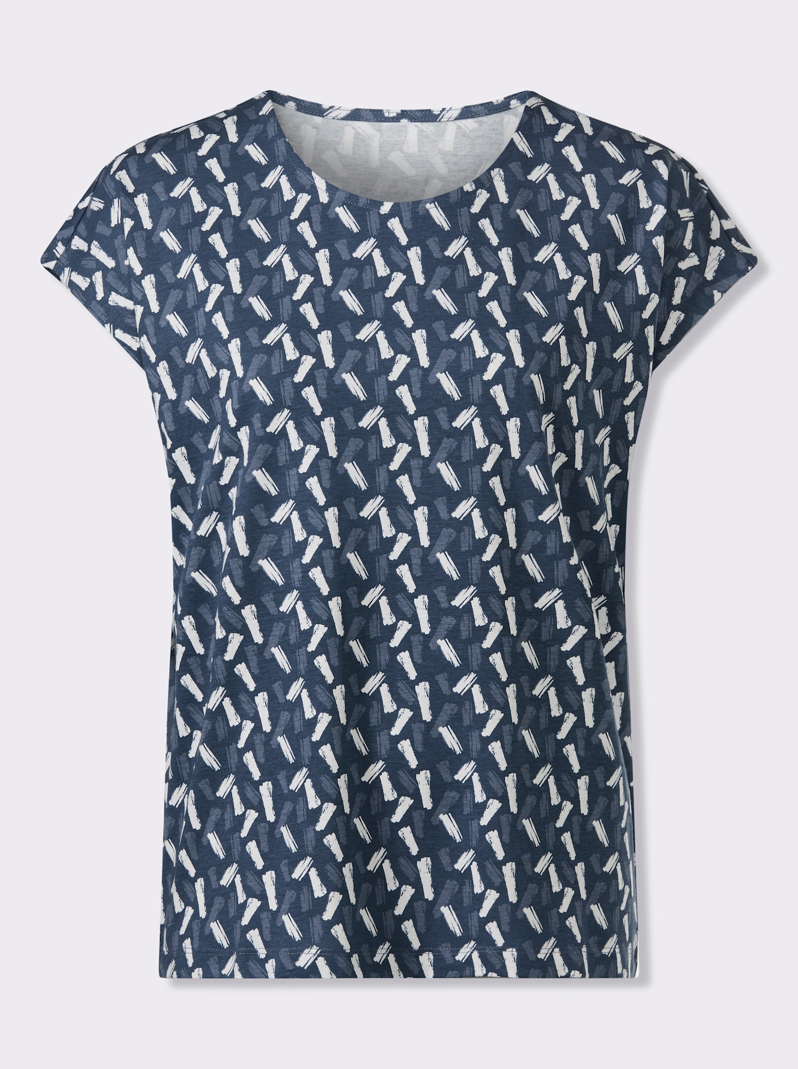 Kurzarmshirt im farbharmonischen Druckmuster - dunkelblau-ecru-bedruckt