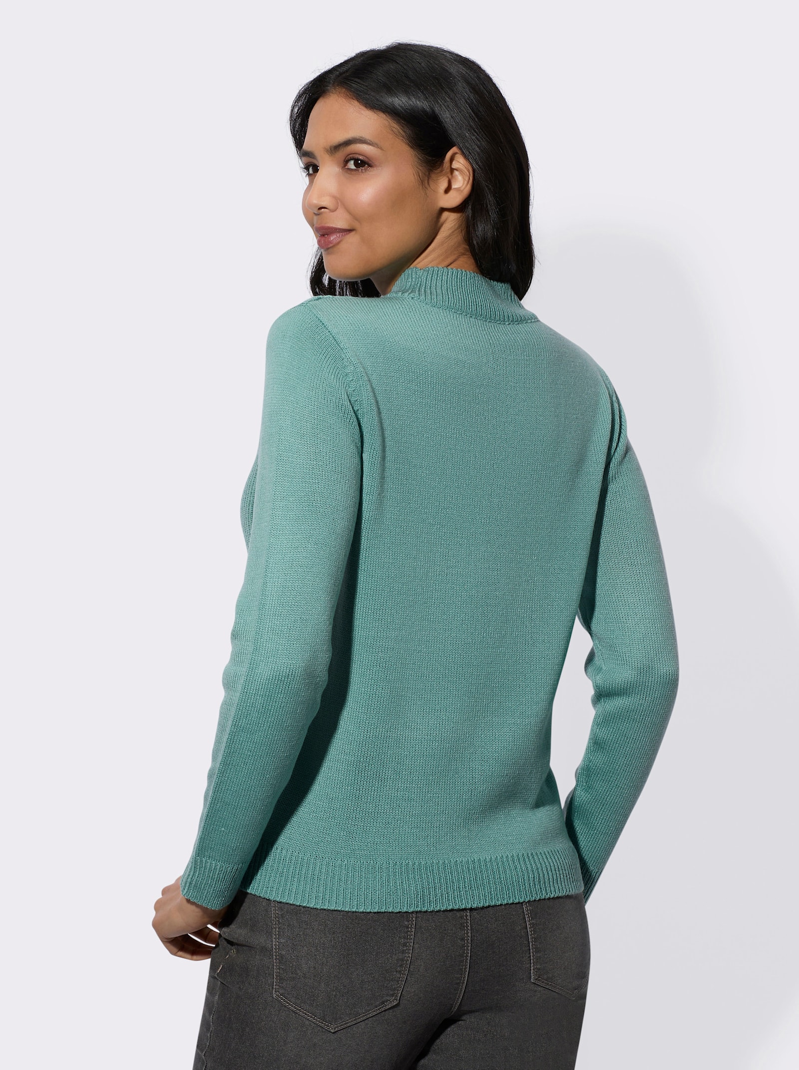 Tröja med halvpolo med långa ärmar - salvia