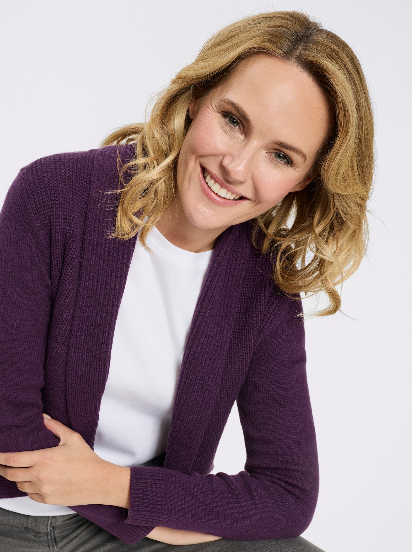 Strickjacke mit Schalkragen - traube