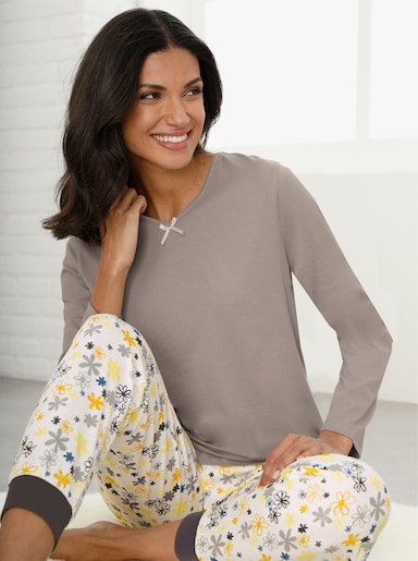 Pyžamové nohavice - Svetlobéžová-tmavosivá potlač