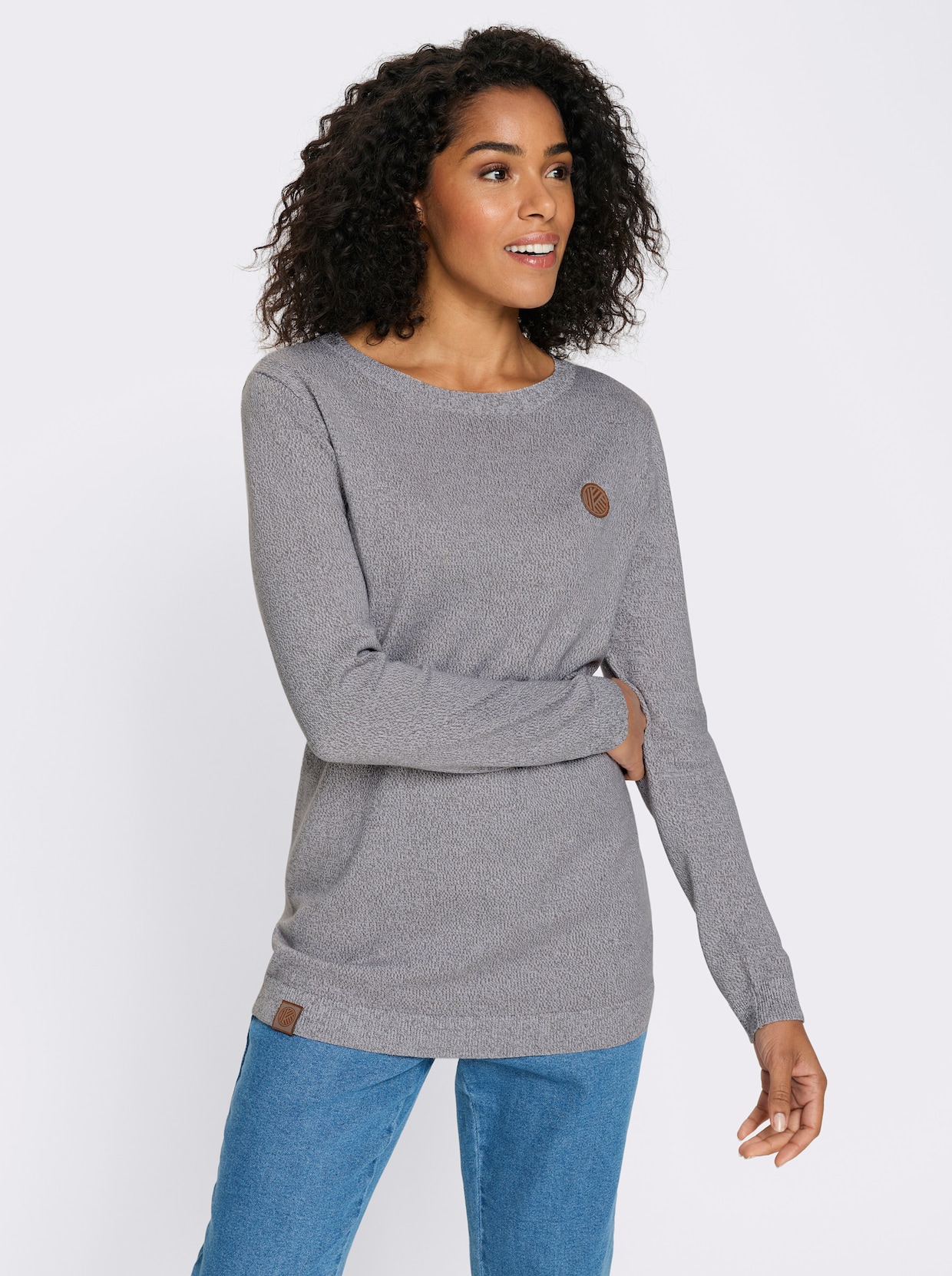 Longpullover mit 50% Baumwolle - grau-meliert
