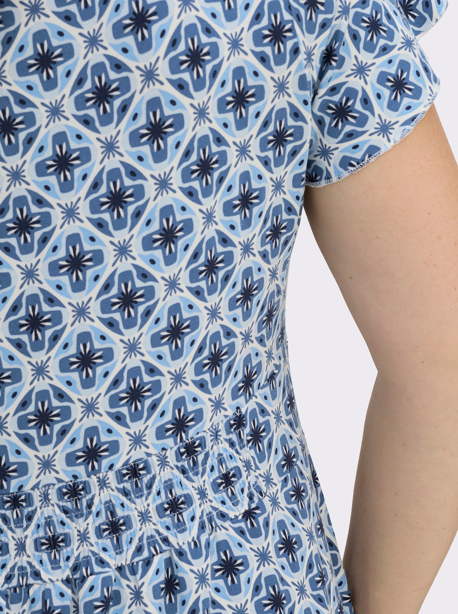 Jerseykleid im Druck-Dessin - jeansblau-ecru-bedruckt