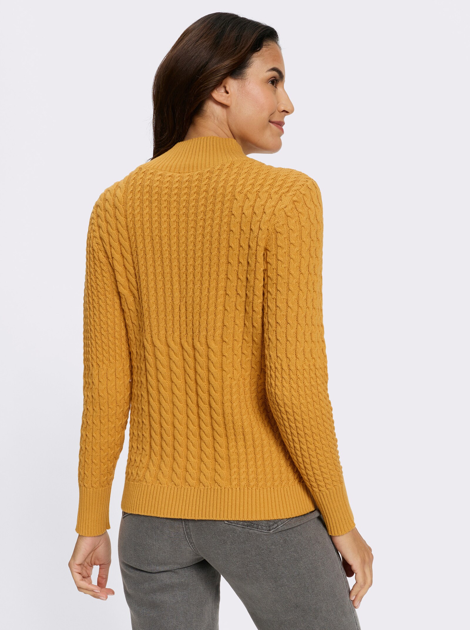Pullover met opstaande kraag in patchworklook - oker