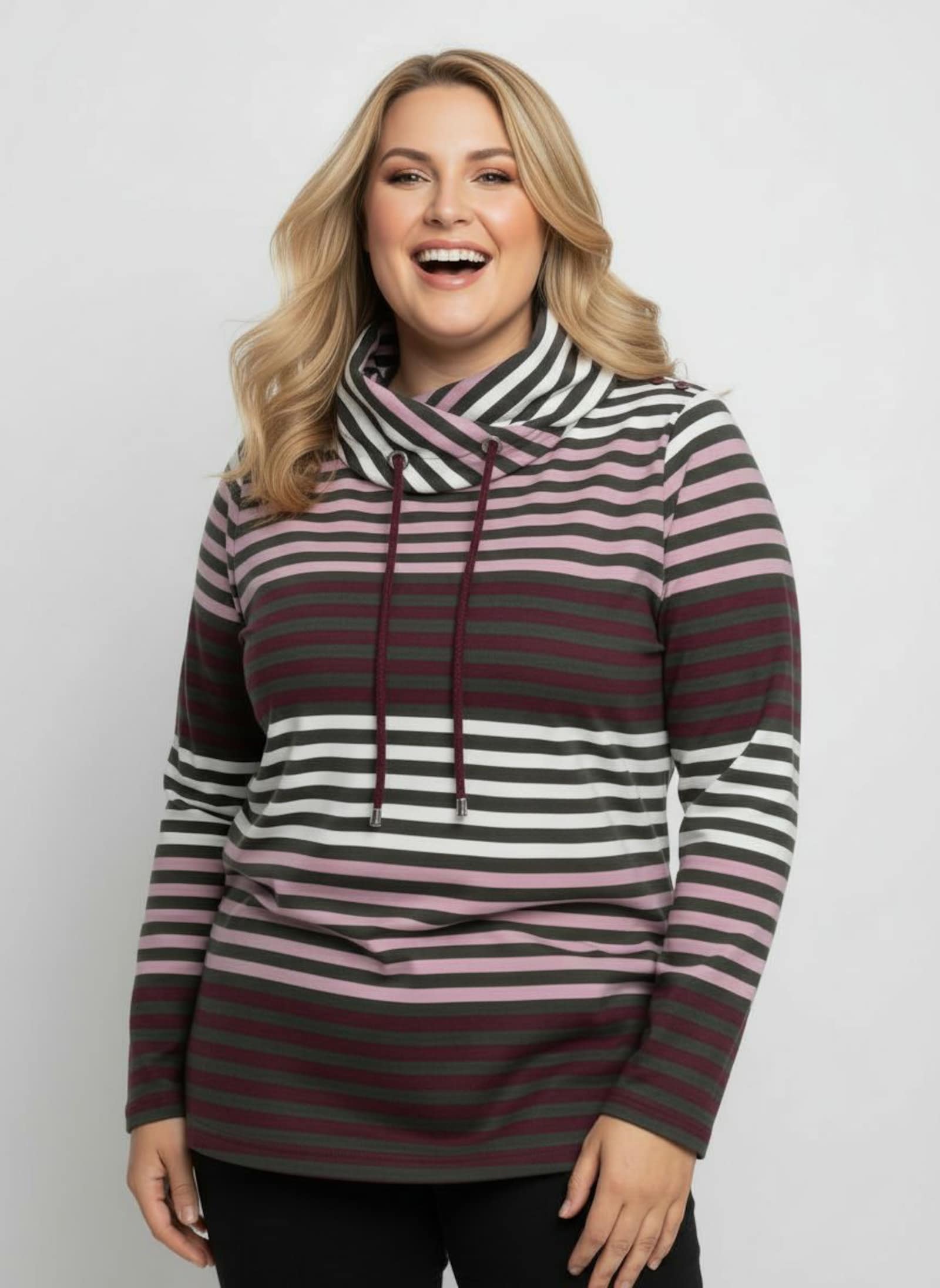 Rollkragenshirt im Streifenmuster - burgund-mauve-geringelt