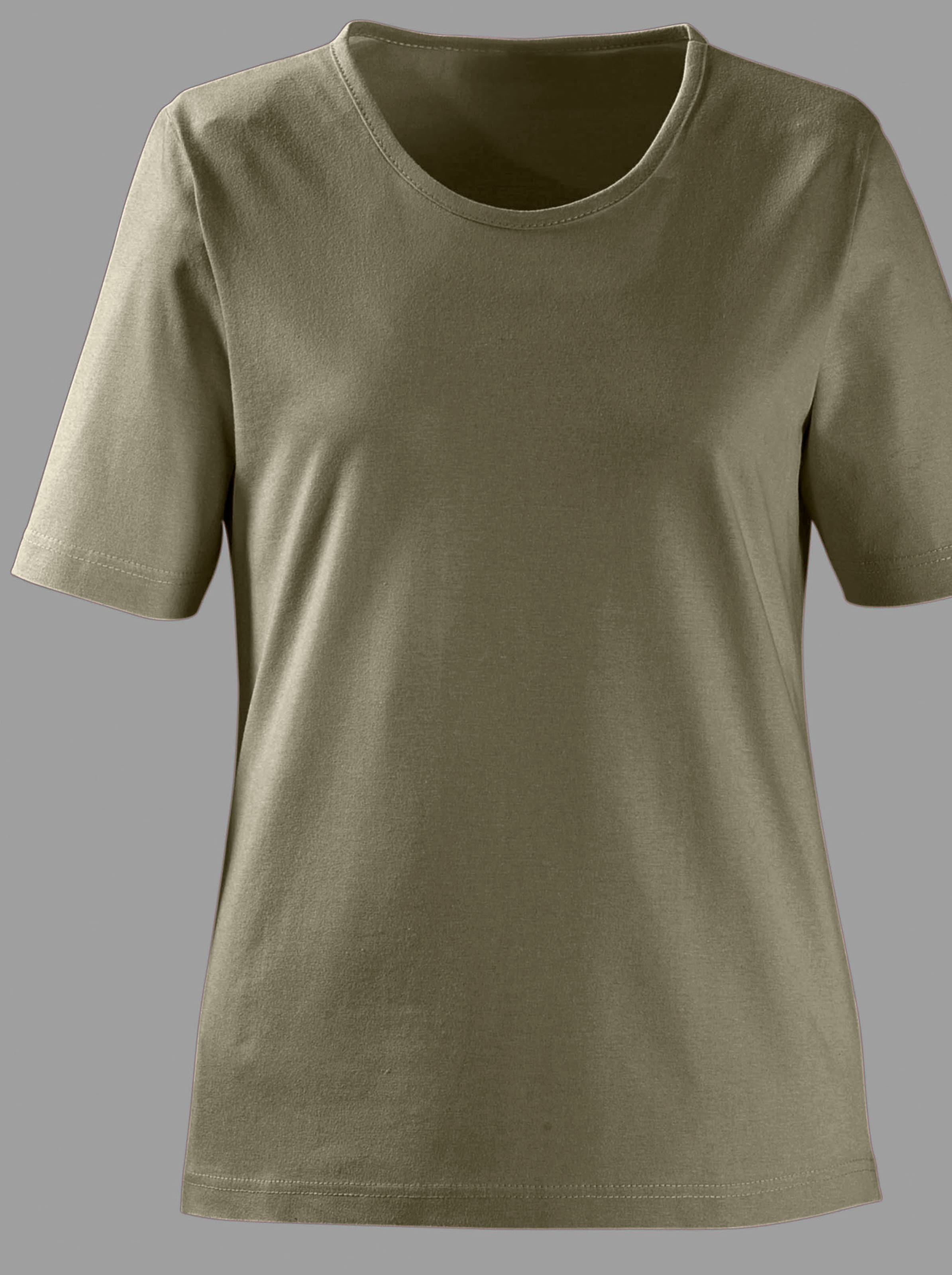 mit Rundhals günstig Kaufen-Rundhalsshirt in oliv von heine. Rundhalsshirt in oliv von heine <![CDATA[Shirt mit Rundhals-Ausschnitt – ein echtes Basic für Ihre Garderobe!]]>. 