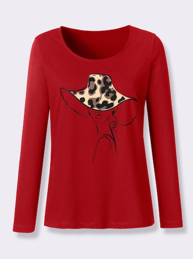 Langarmshirt mit Druck vorne - kirsche