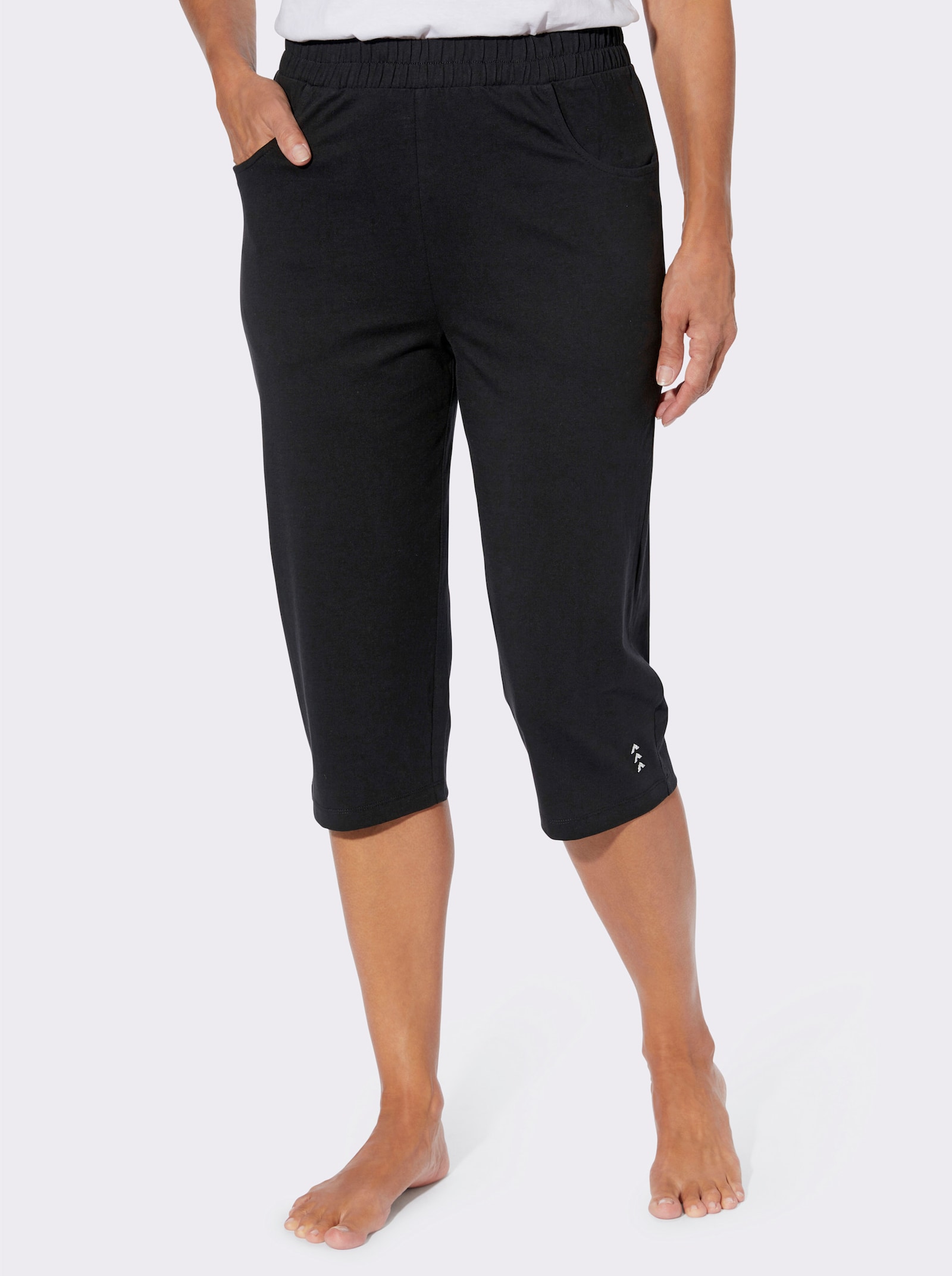 Capri kalhoty s lesklou výšivkou - černá