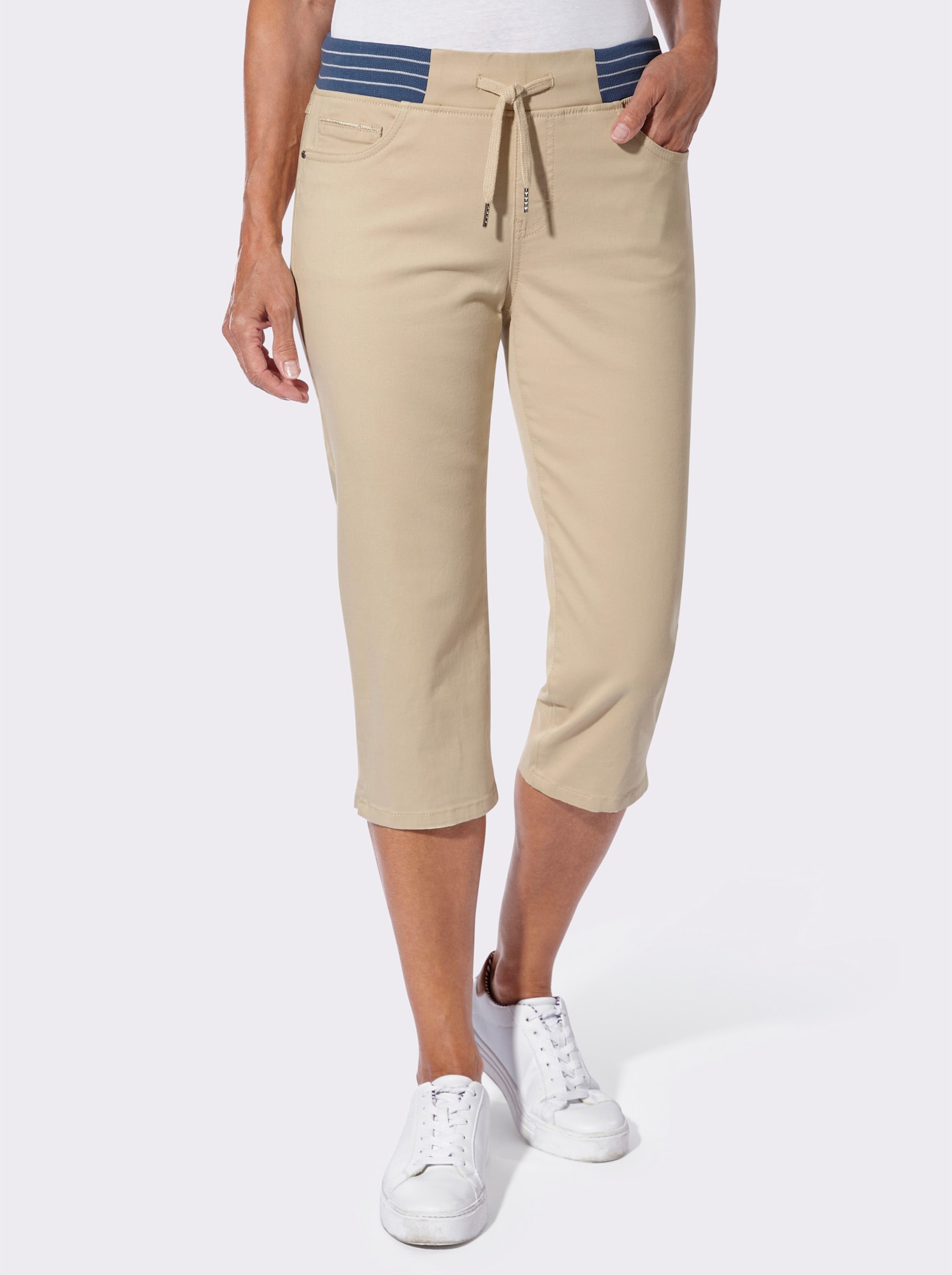 Caprijeans mit Rundum-Dehnbund - sand