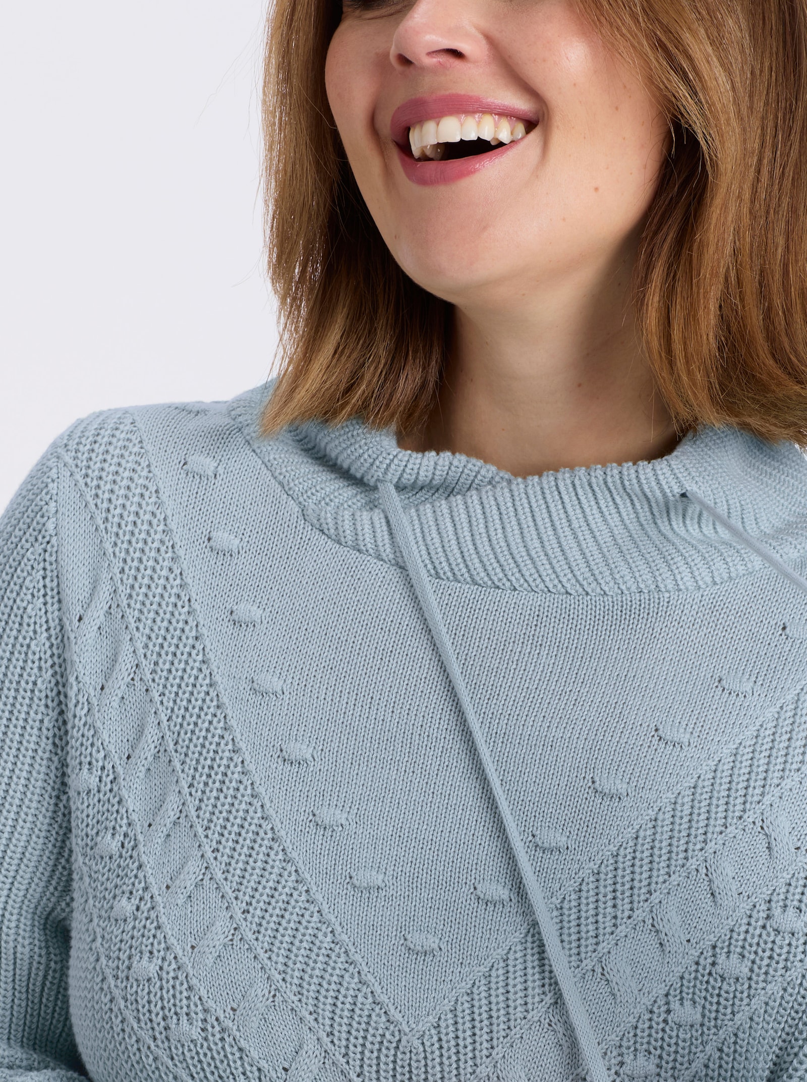 Strickpullover mit überlappendem Stehkragen - hellblau