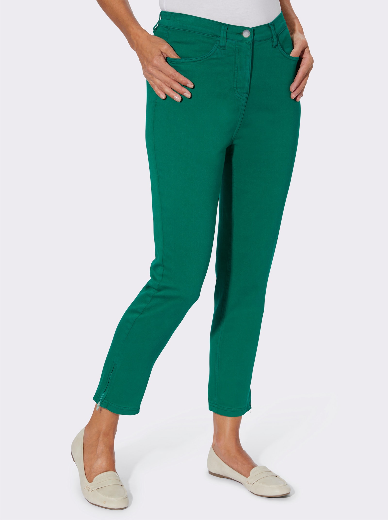 7/8-jeans met ritssluitingen opzij - groen