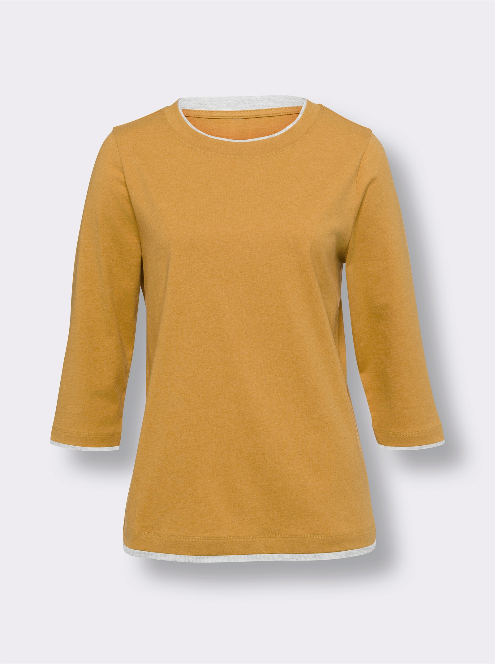 3/4-Arm-Shirt mit Kontrast-Blenden - ocker-ecru-meliert