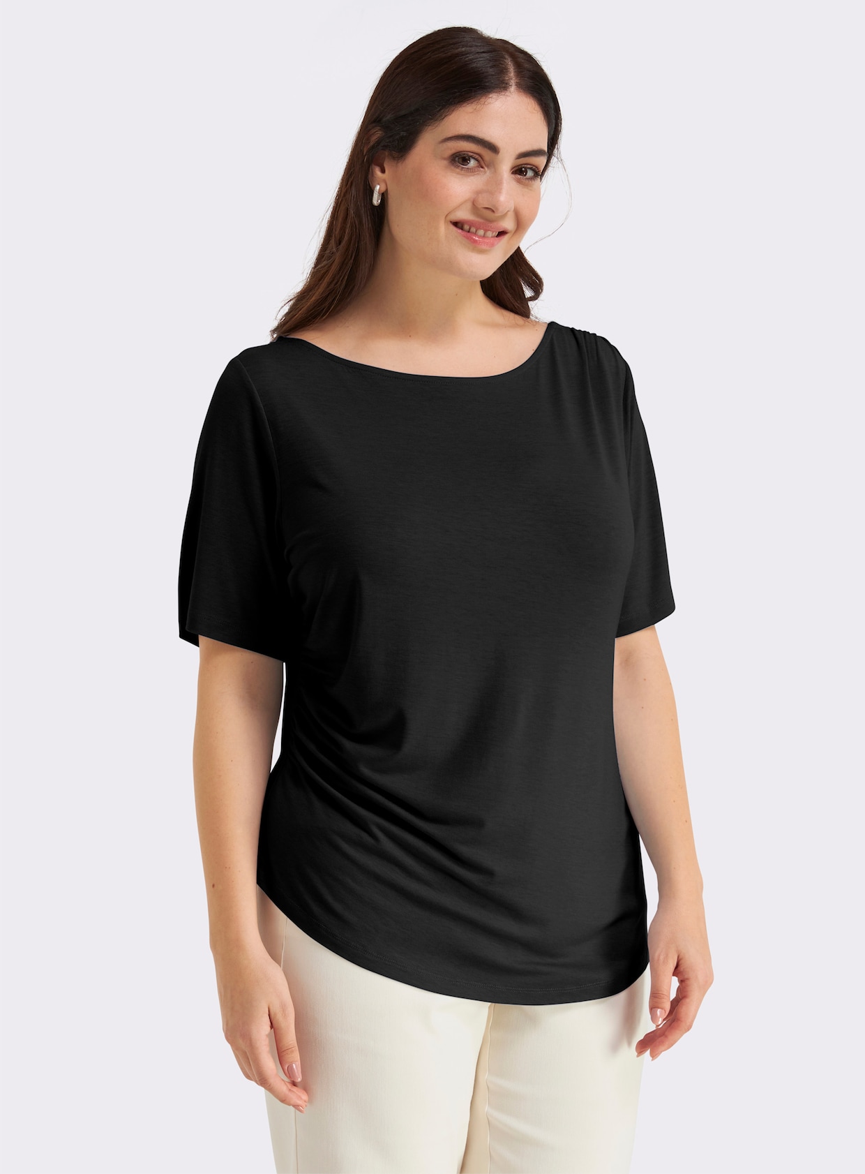 sheego Shirt mit Drapierungen in der Taille - schwarz
