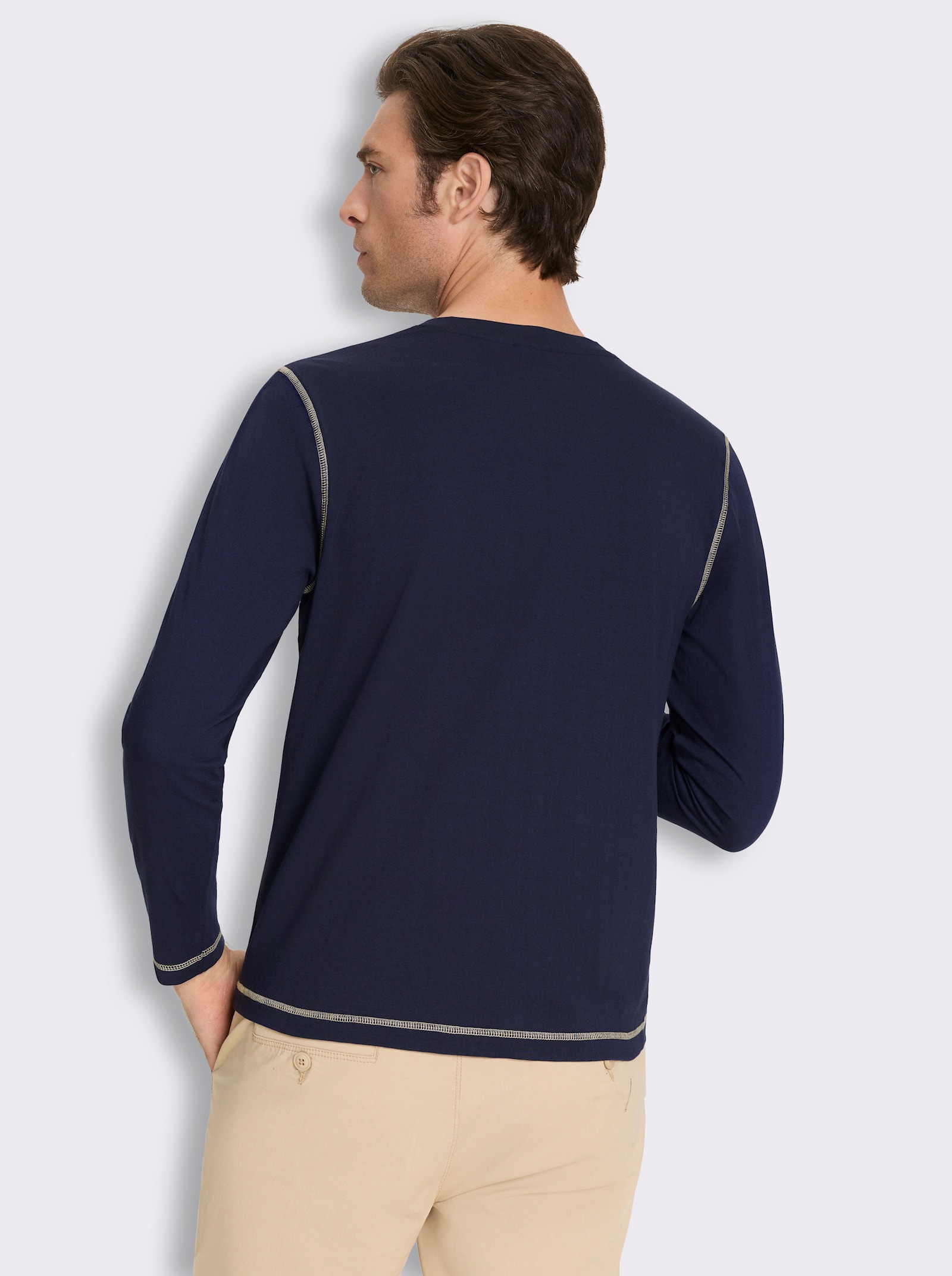 Langarmshirt mit Flatlock-Nähten - marine