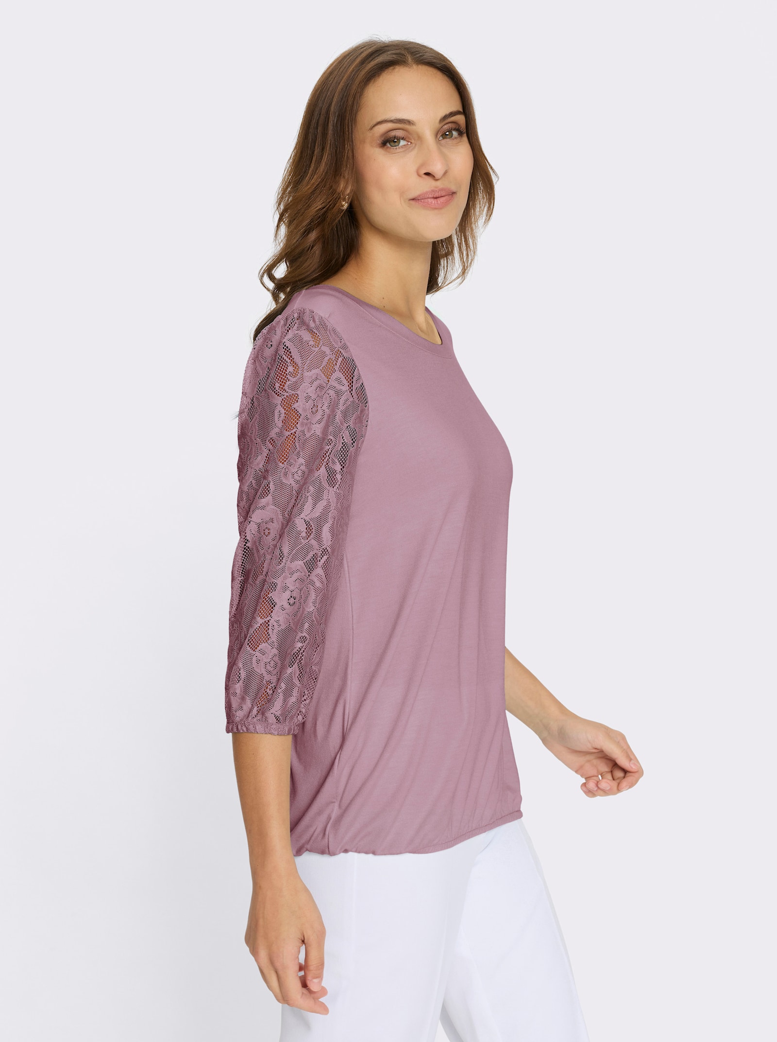 Spitzenshirt mit dezenter Raffung - rosé