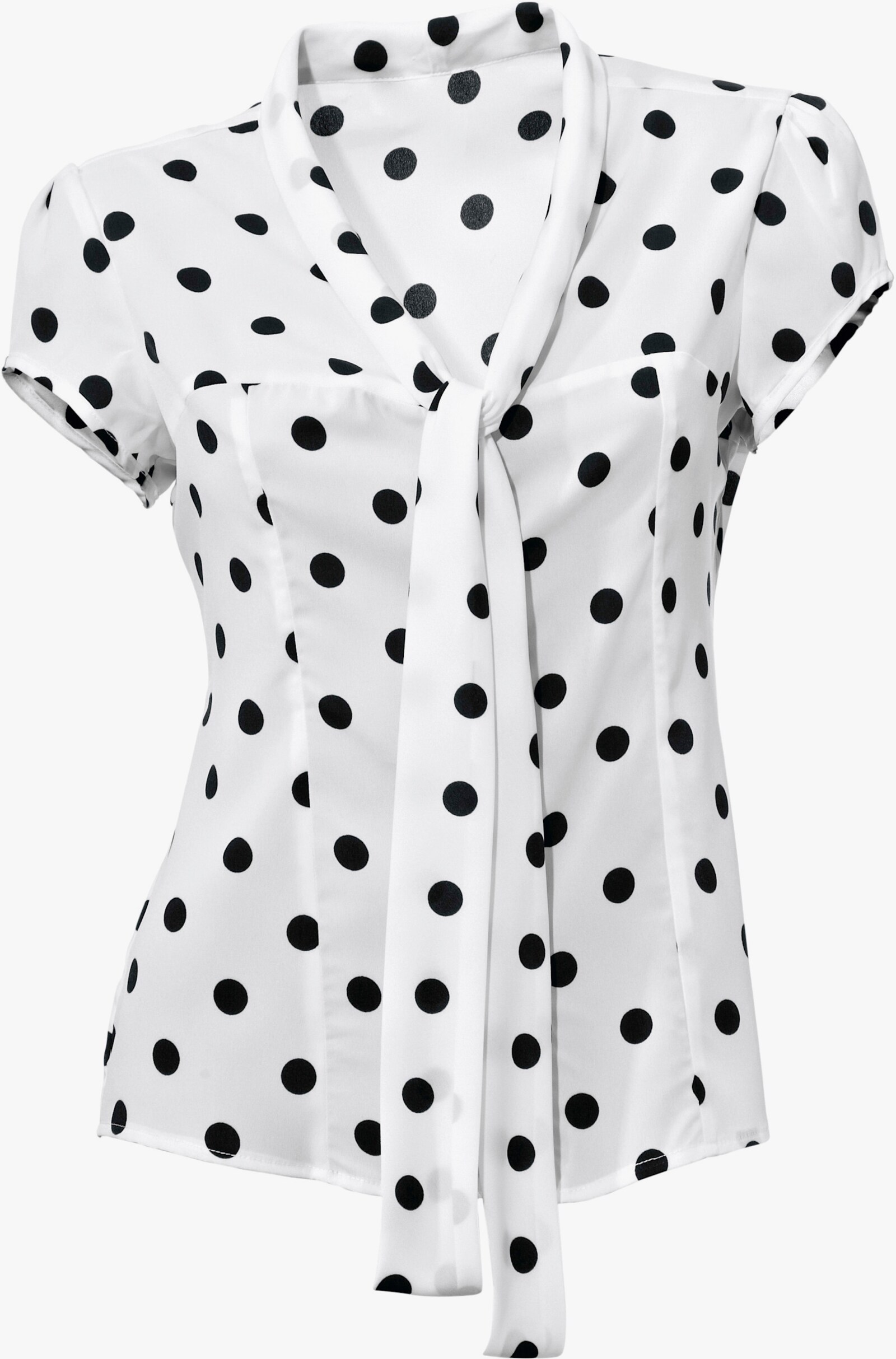 heine Kurzarmbluse im Punkte-Dessin - weiss-marine