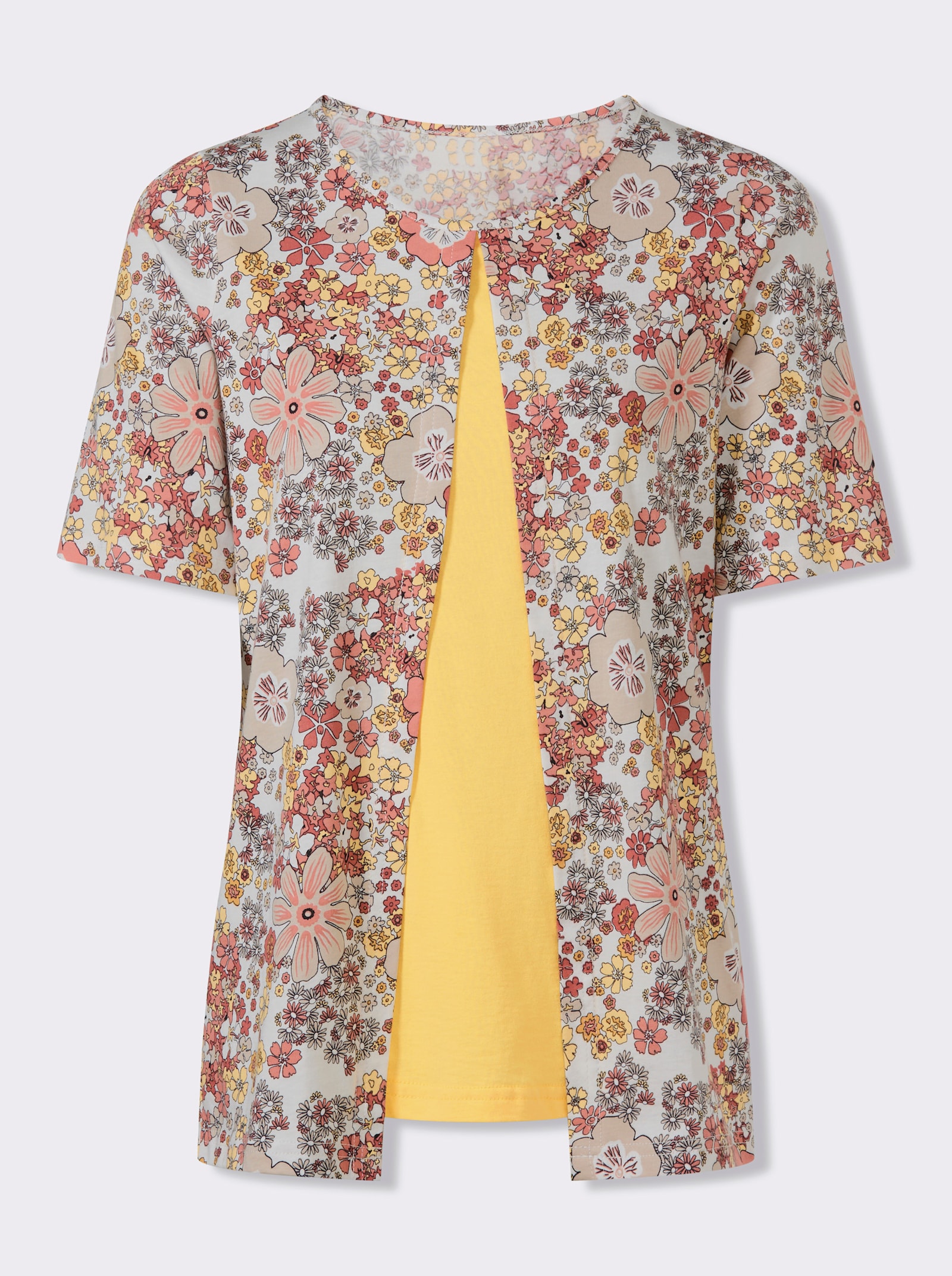 2-in-1-Shirt mit floralem Muster - ecru-papaya-bedruckt