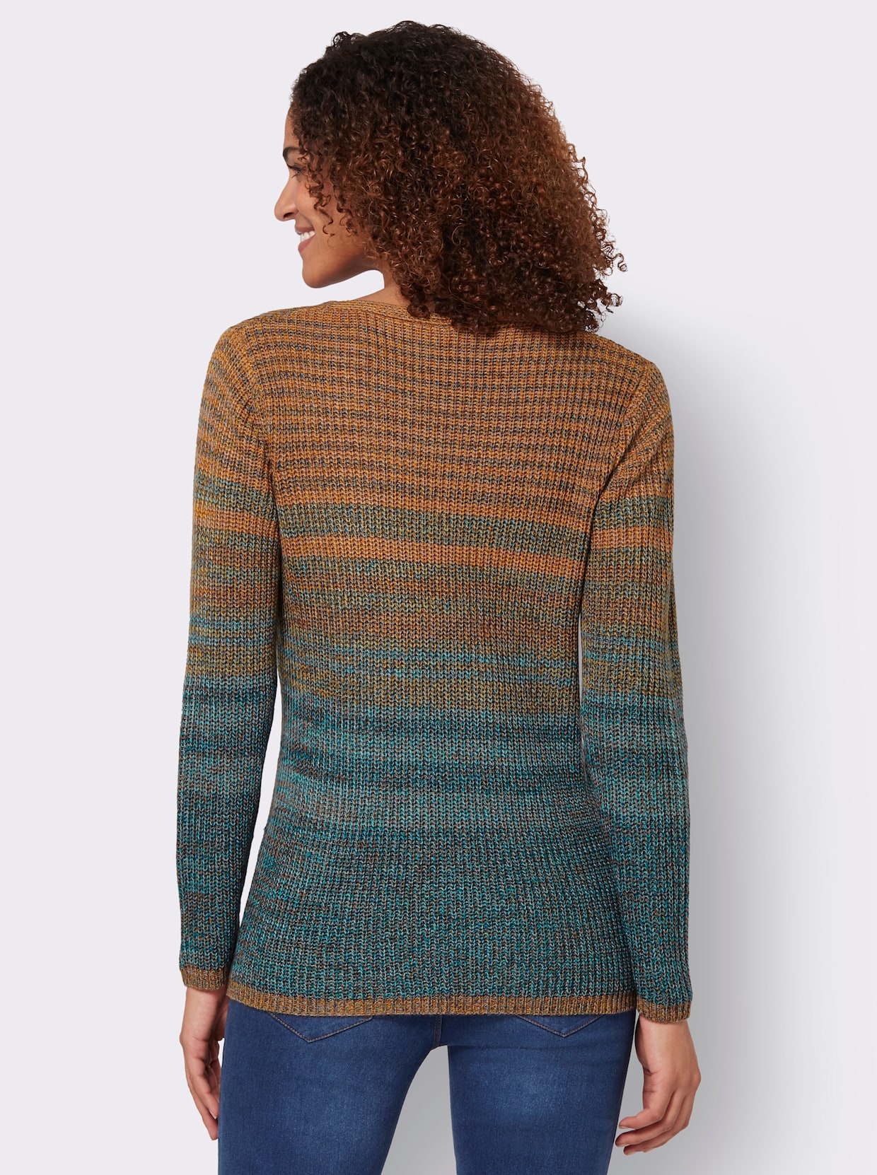 V-Ausschnitt-Pullover - cognac-ozean-gemustert