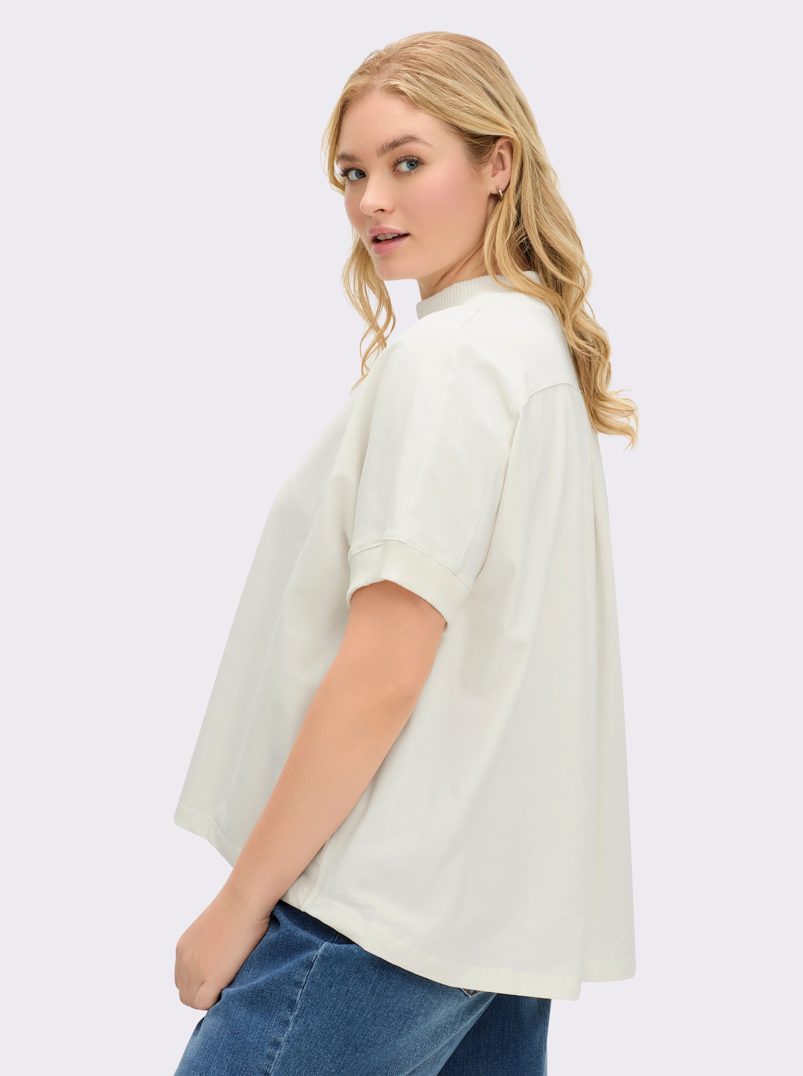 Stehkragenshirt mit Fledermaus-Ärmeln - ecru