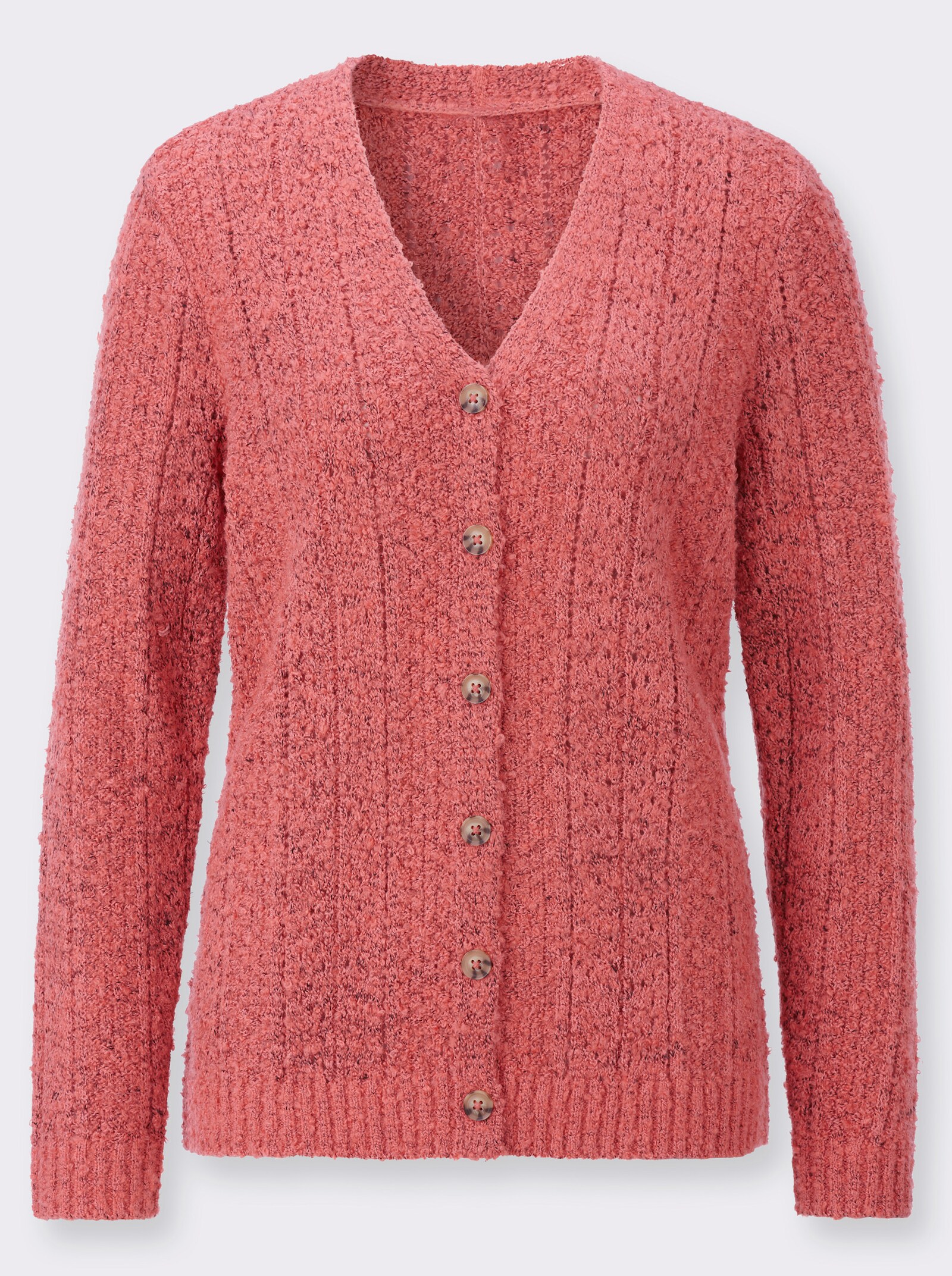 Strickjacke mit Bouclé-Struktur - grapefruit-meliert