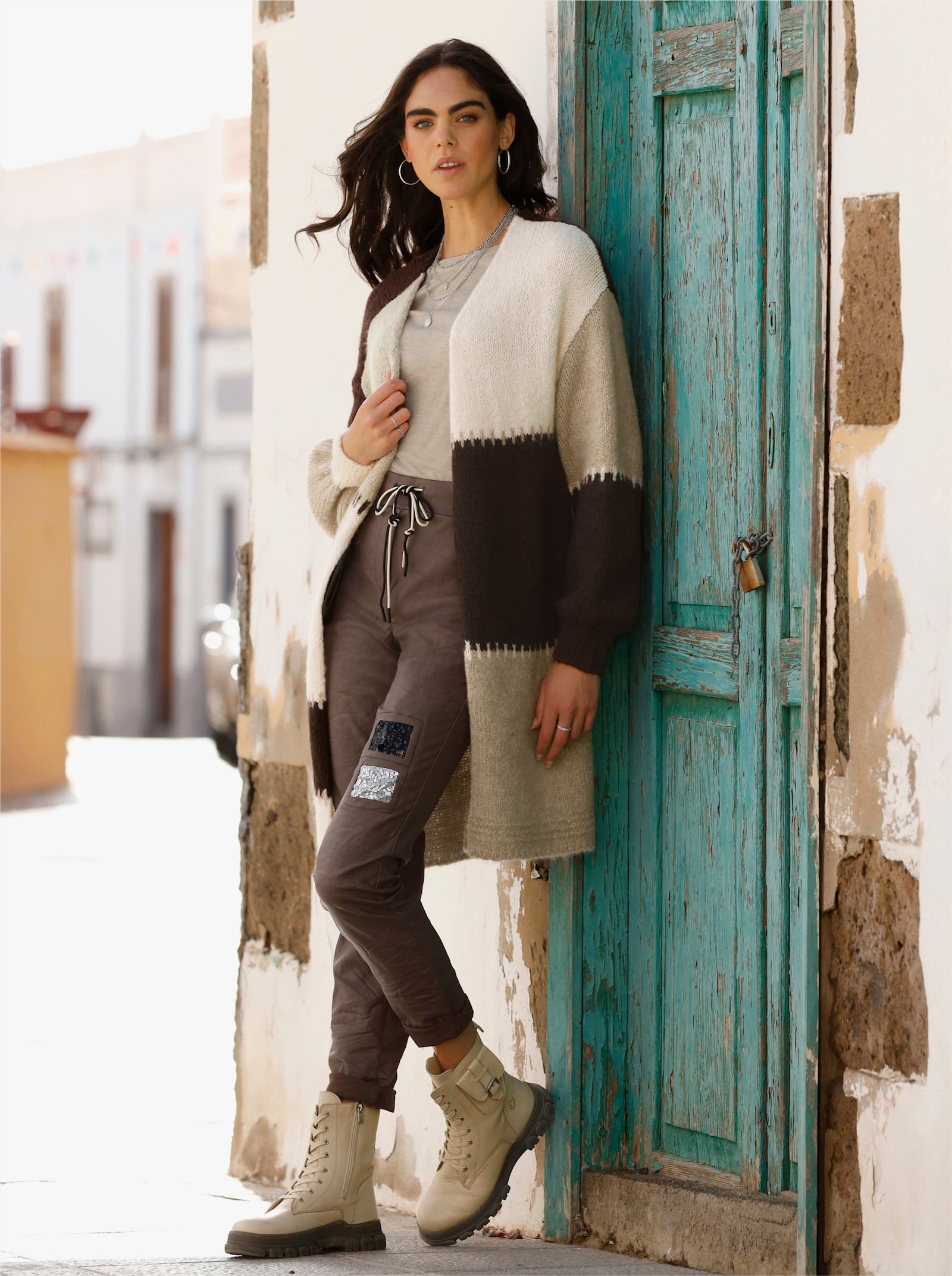 heine Cardigan - champagner-sesam-gestreift