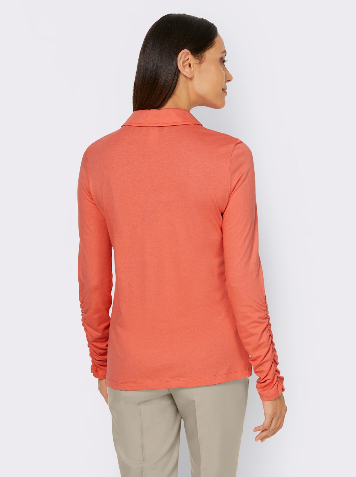 heine Poloshirt met lange mouwen - koraal