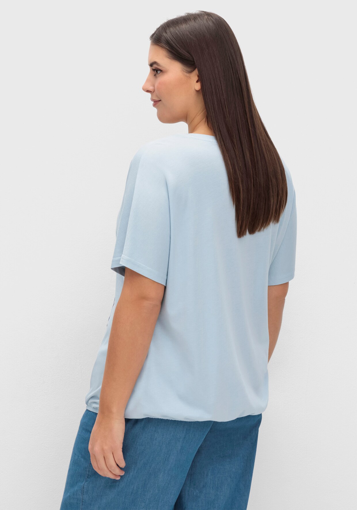 T-Shirt mit Blumen-Druck im Vorderteil - hellblau