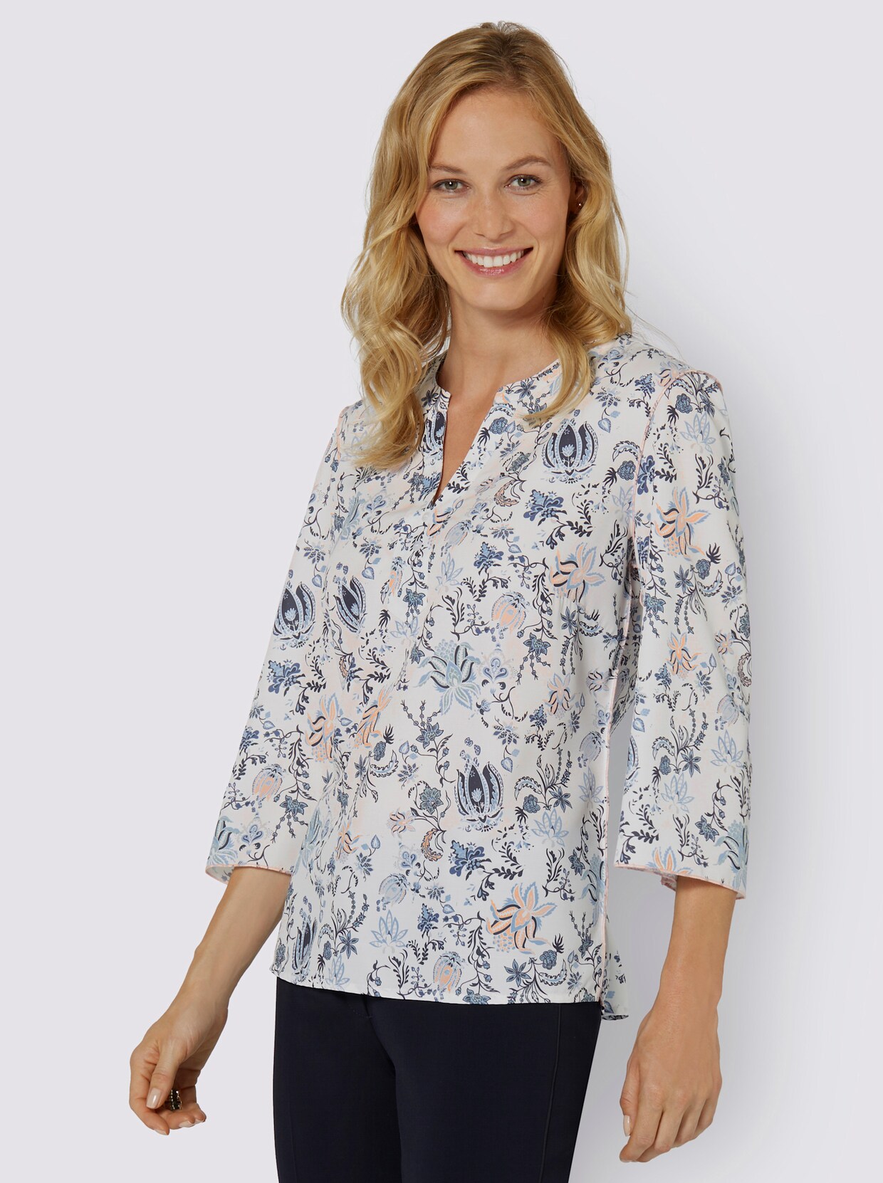 Comfortabele blouse - ecru/apricot bedrukt