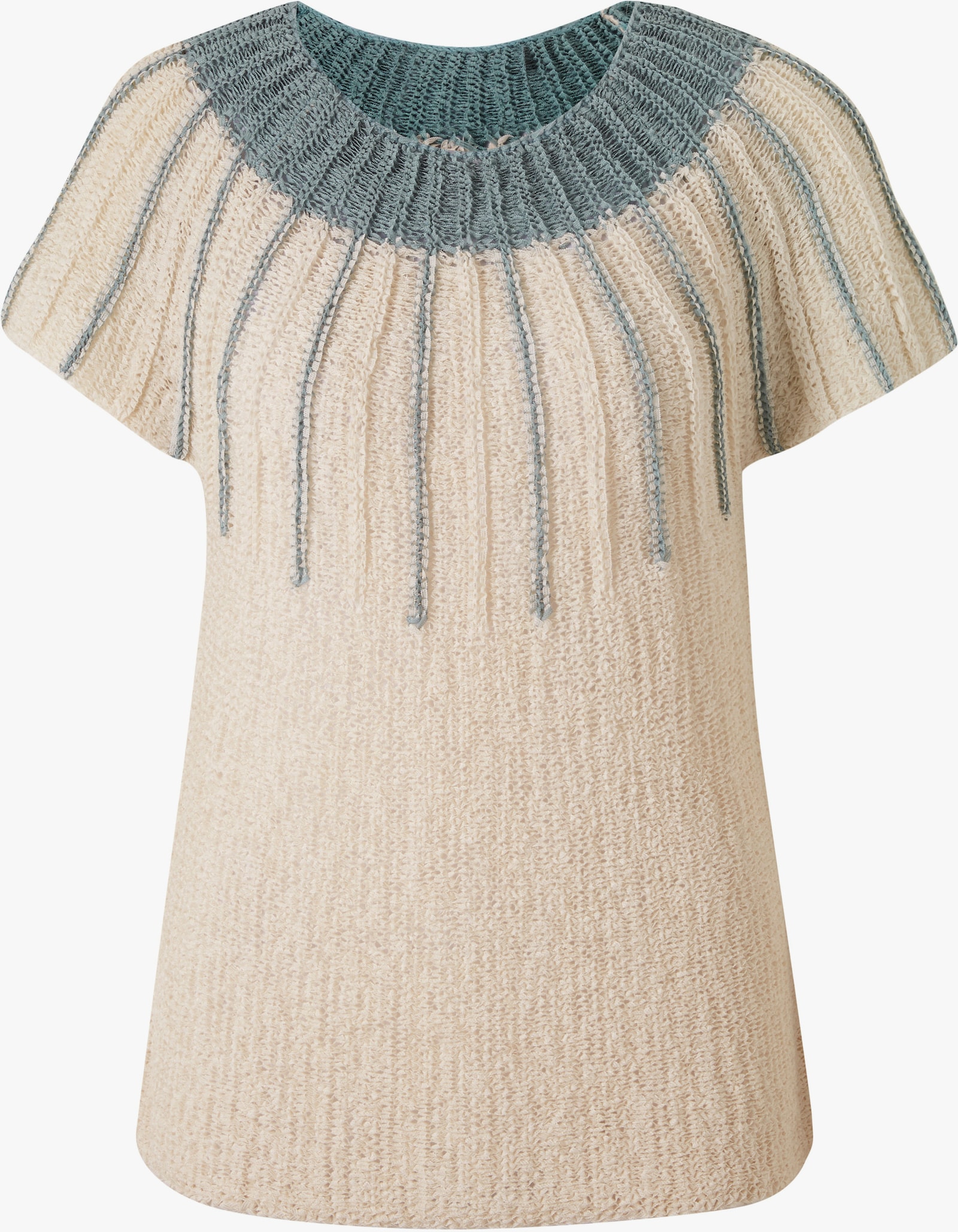 heine Kurzarmpullover im Effekt-Strick - weiss-türkis