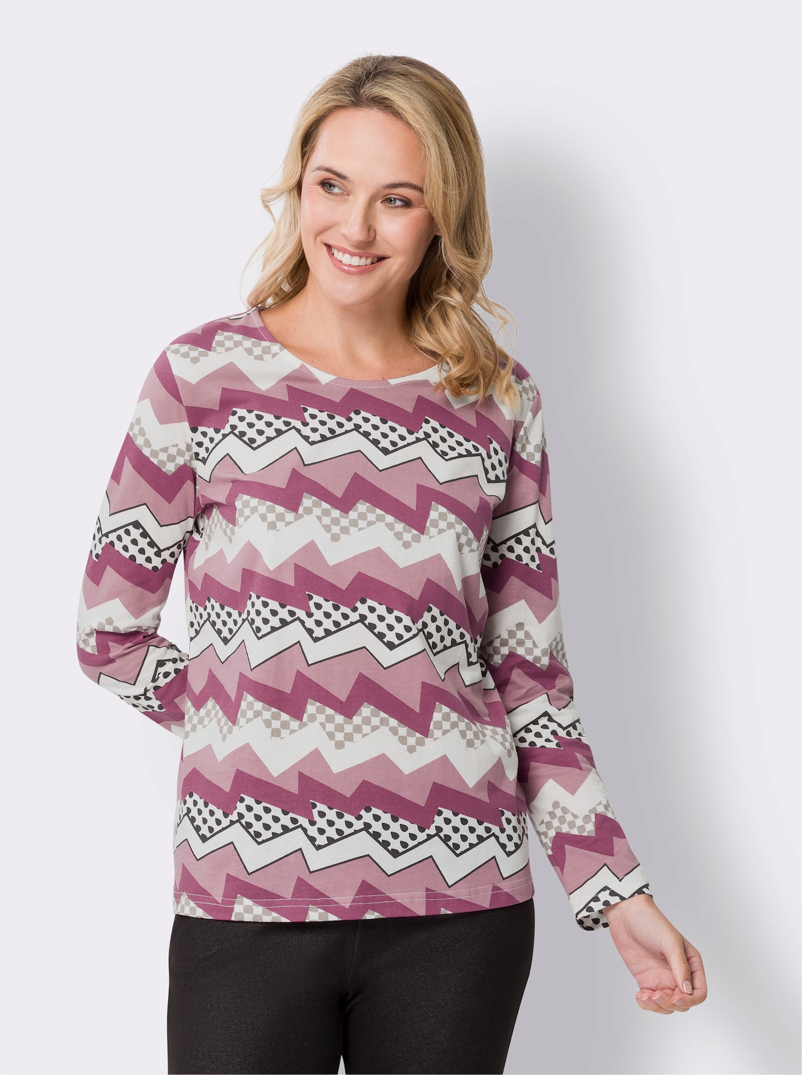 Tričko, okr. výstr., kľukatka - Staroružovo-vresová potlač