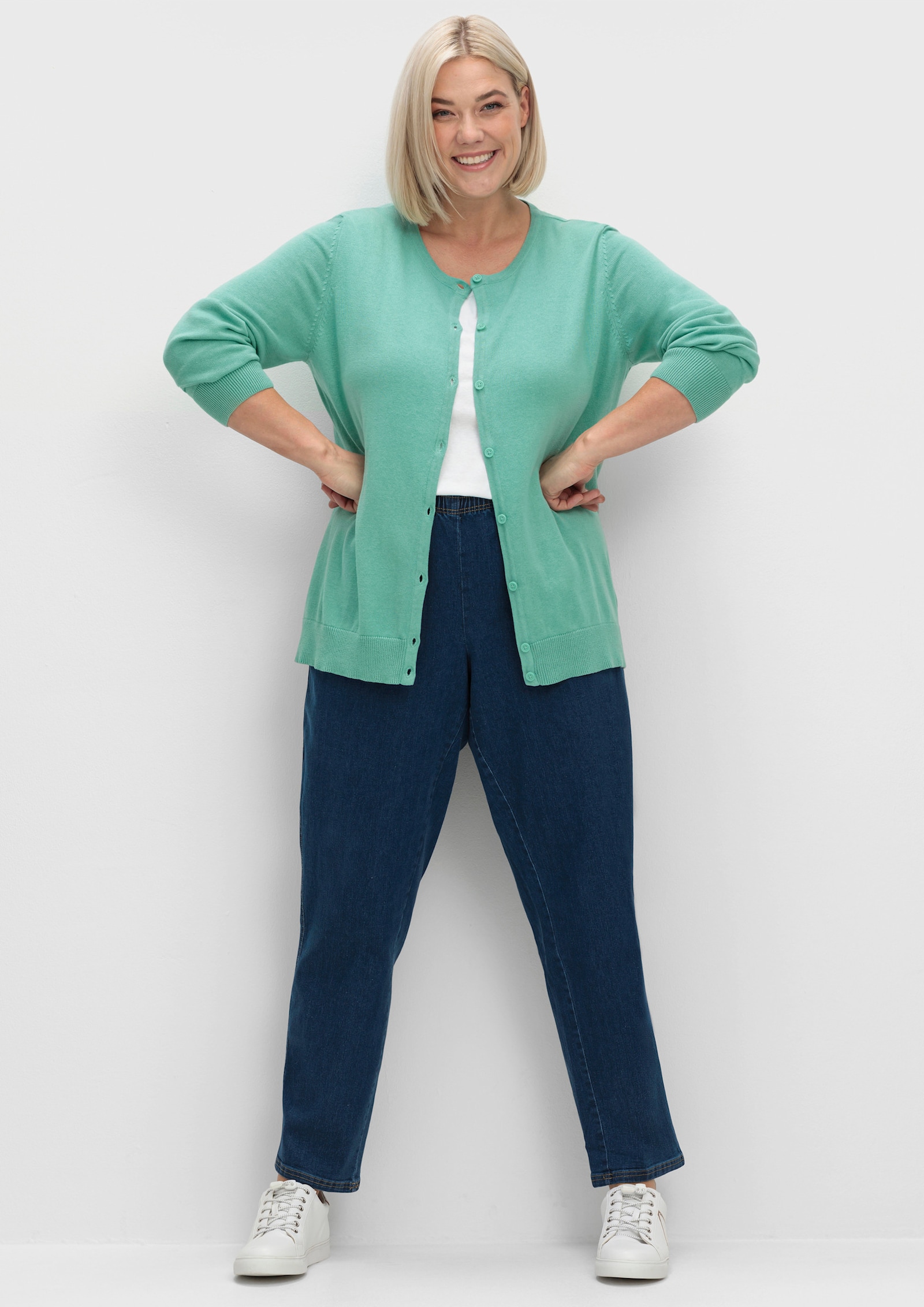 Strickjacke aus reiner Baumwolle - salbei