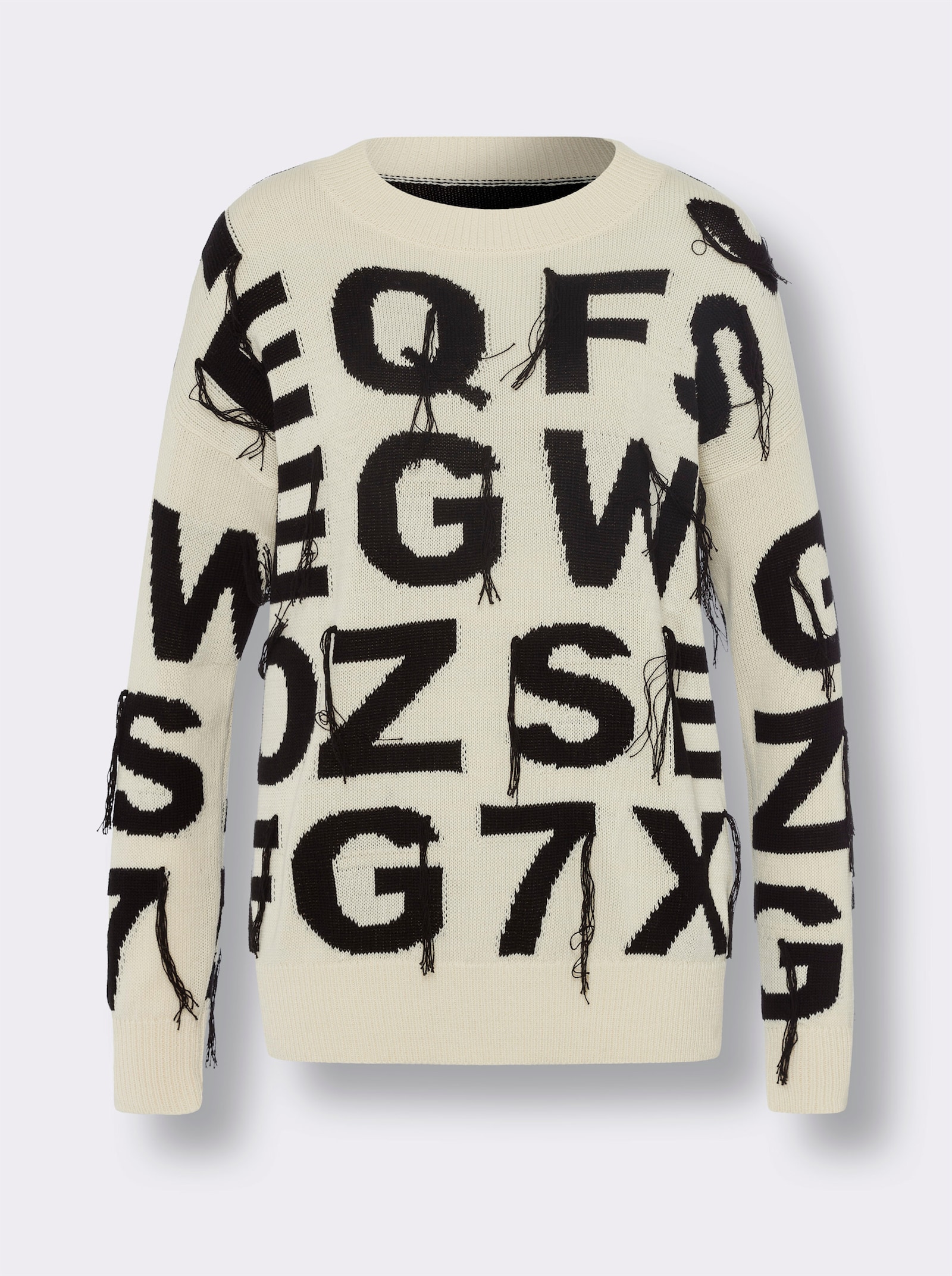 heine Pullover met ronde hals en franjes - champagne/zwart gedessineerd