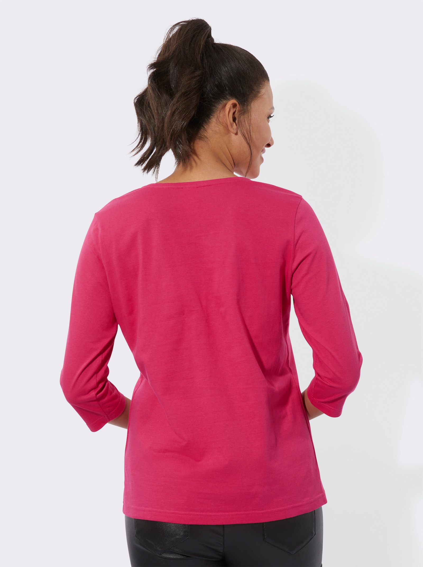 3/4-Arm-Shirt mit Smiley-Print - pink-ecru